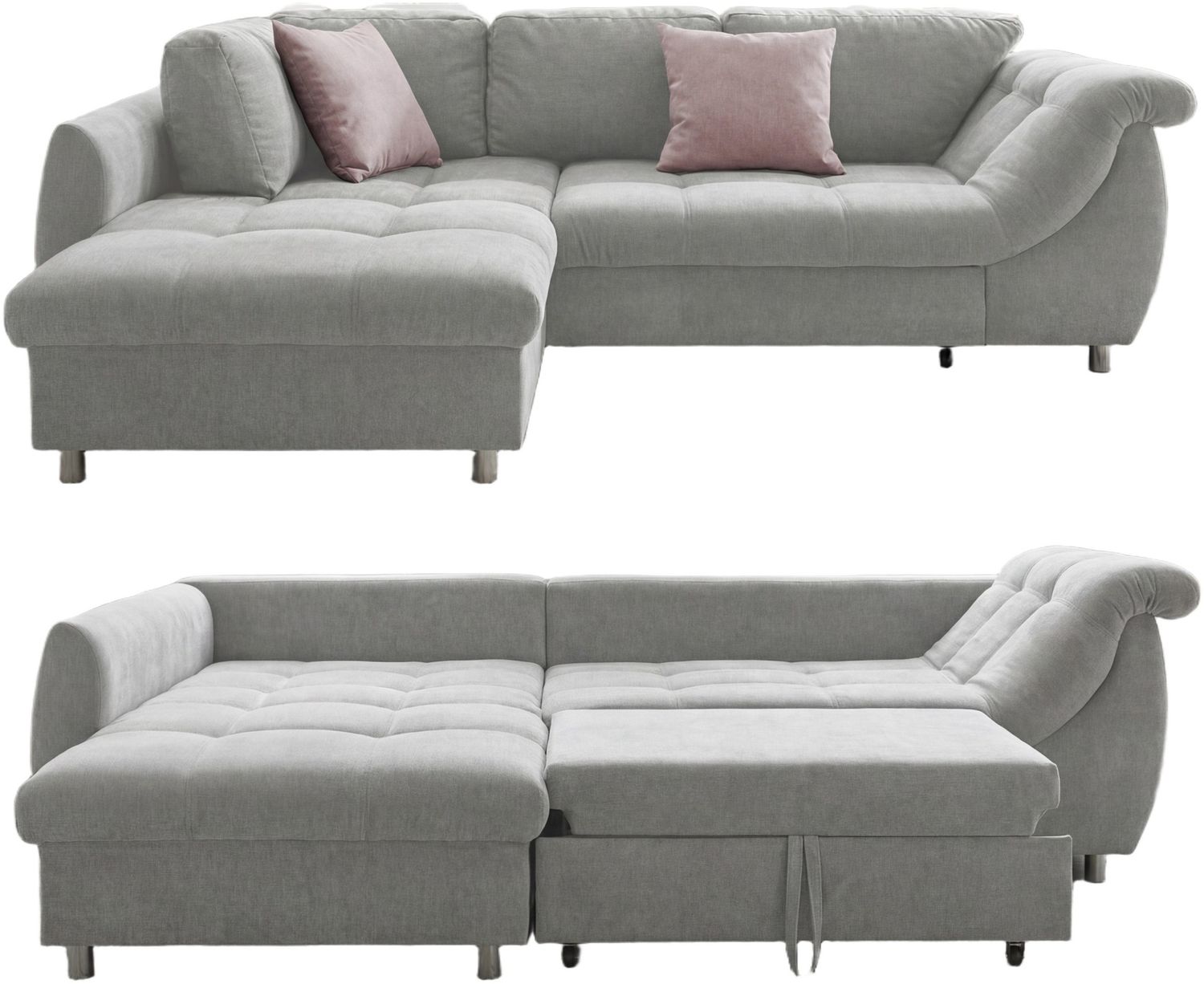 Ecksofa Schlafcouch L-Garnitur Bettkasten Ottomane links Mikrofaser in Grau Bild 1