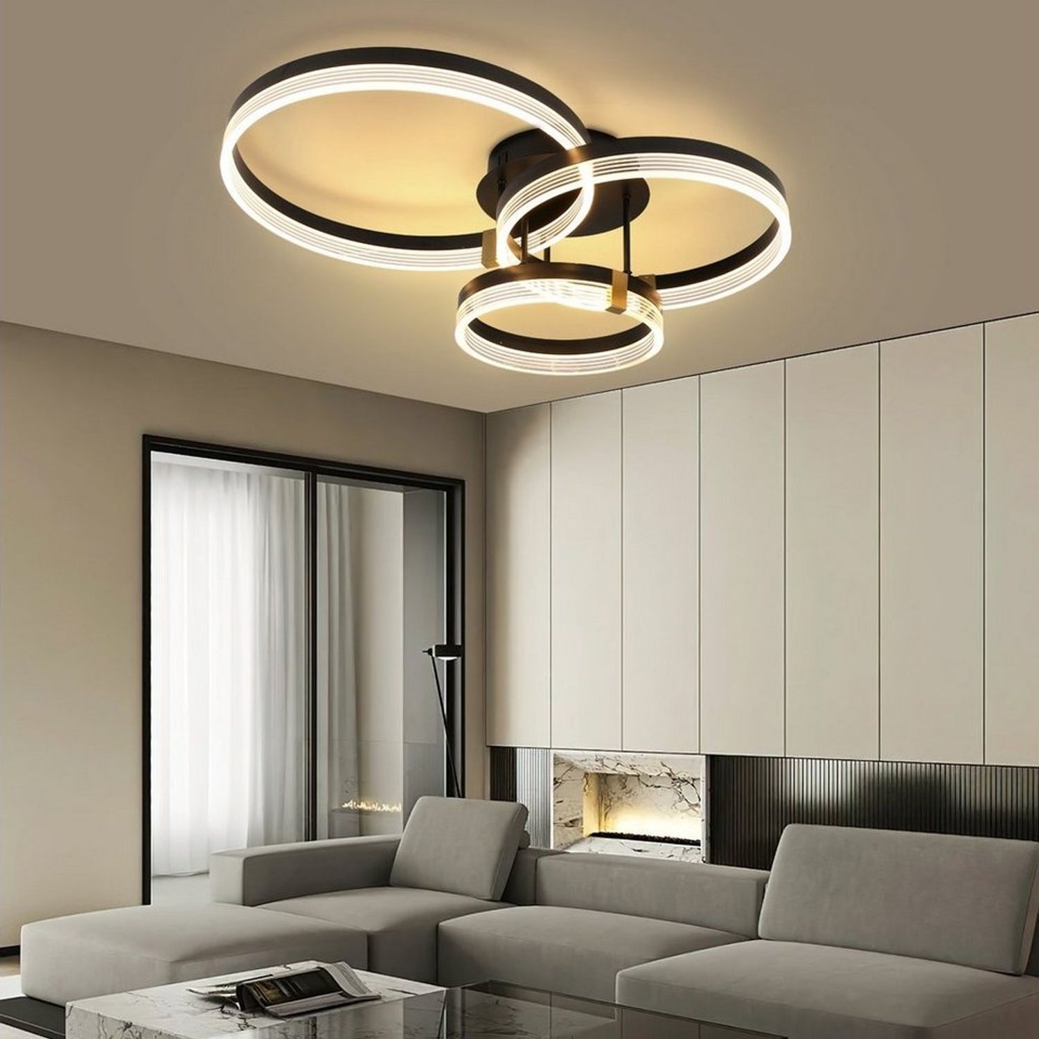 oyajia Deckenleuchte Modern Ringoptik LED Deckenlampe 42W, Schwarz Wohnzimmerlampe Dimmbare, LED fest integriert, Warmweiß, Neutralweiße, Kaltweiß, Ø30+40+50 cm, Design Deckenbeleuchtung für Schlafzimmer Büro Küche Bild 1