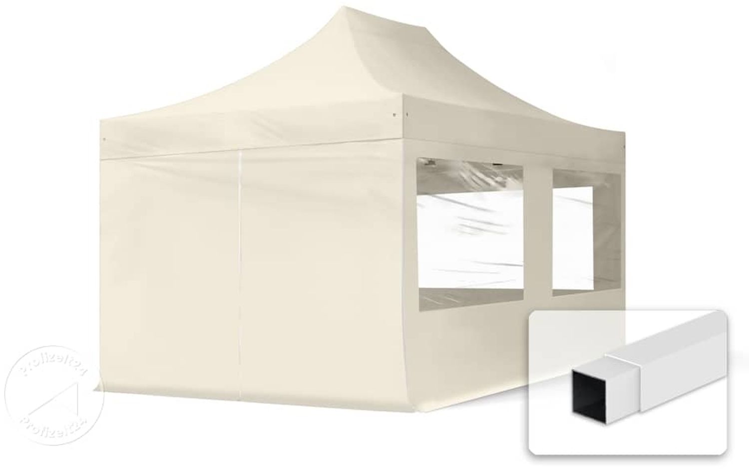 3x4,5 m Faltpavillon, ECONOMY Stahl 30mm, Seitenteile mit Panoramafenstern, creme Bild 1