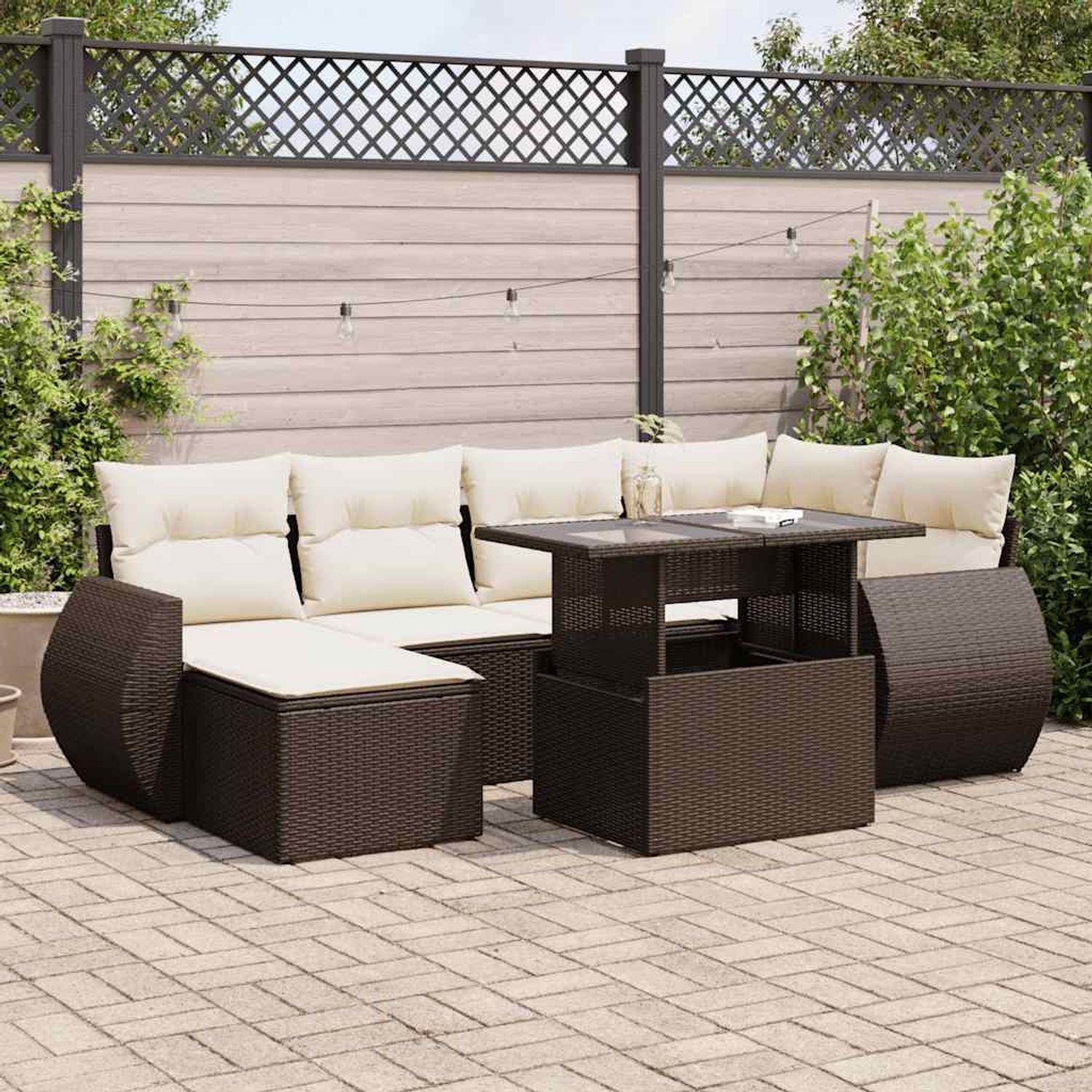 vidaXL 7-tlg. Garten-Sofagarnitur mit Kissen Braun Poly Rattan 3326674 Bild 1