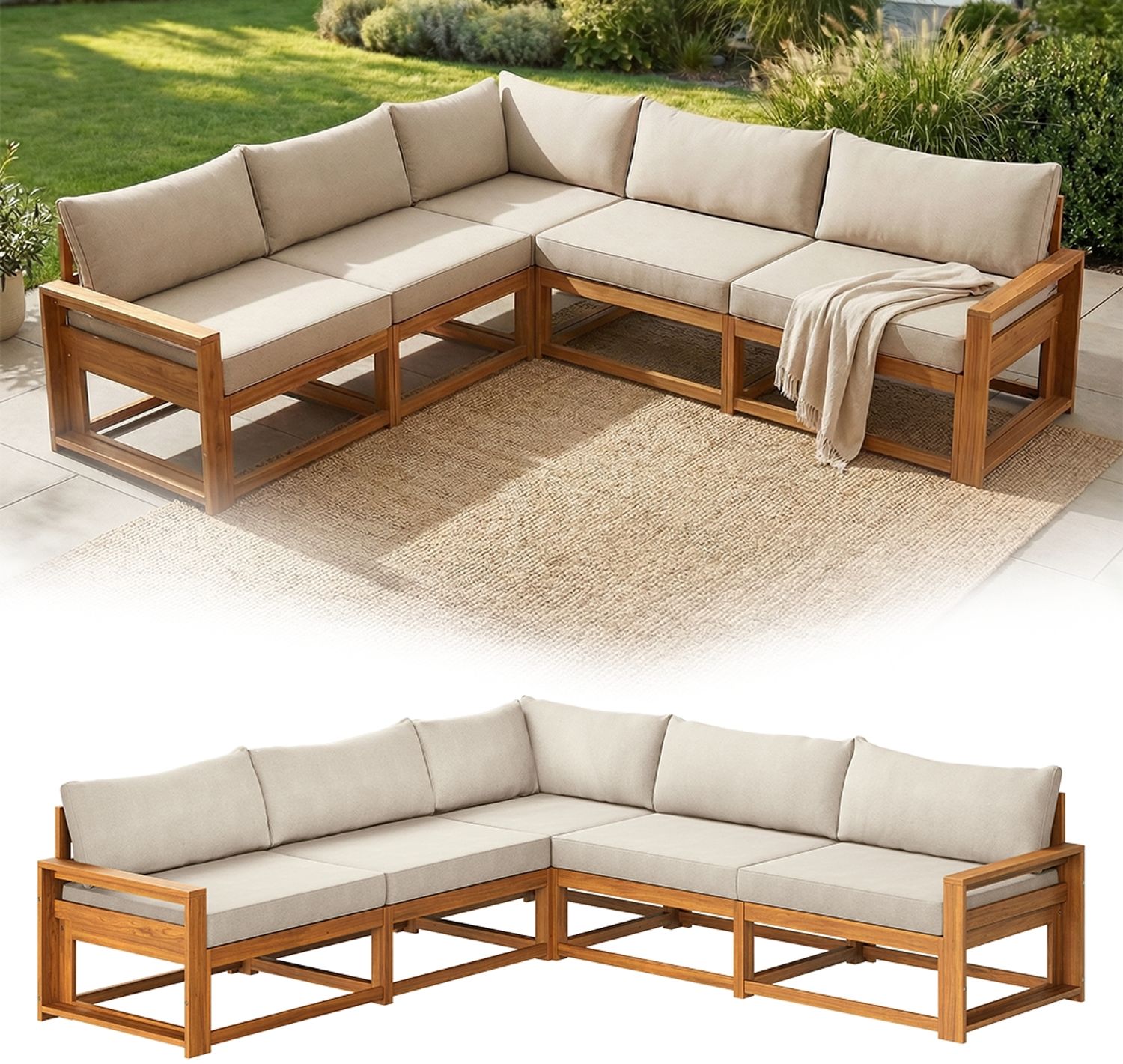 STEELSØN 'Mizaru' Premium Gartenlounge, Gartenmöbel Set, Akazienholz, wetterfest und UV-beständig, Outdoor Ecksofa mit 4 Sitzen Bild 1