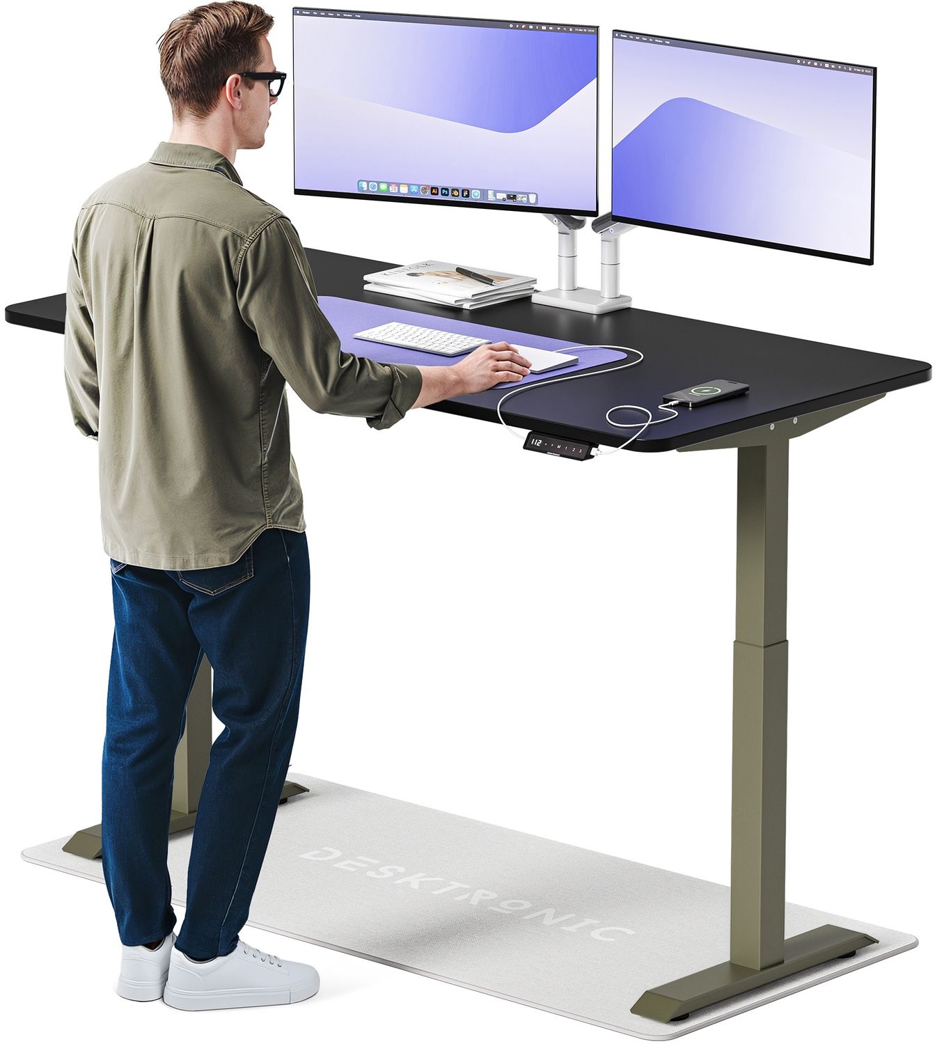 Desktronic HomeOne Elektrisch höhenverstellbarer Schreibtisch 160x80cm Grün/Schwarz mit Memory-Funktion, Anti-Kollisions Technologie, USB-A und USB-C-Ladeanschlüssen Bild 1