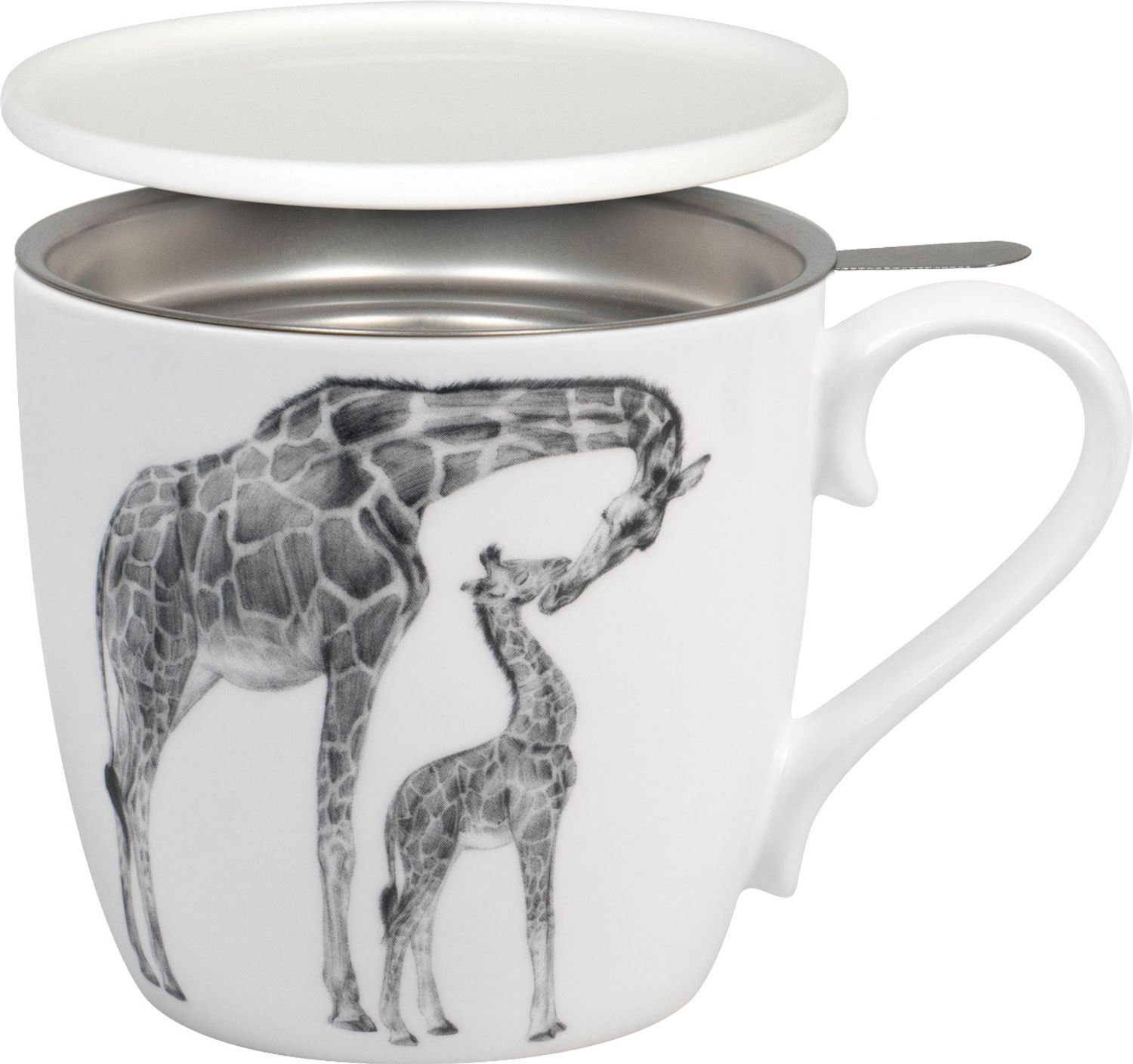 KÖNITZ 115S572760 Becher AMAZING ANIMALS Giraffen 425 ml mit Sieb und Deckel, Bone China Porzellan / Design Vanessa Kahl Bild 1