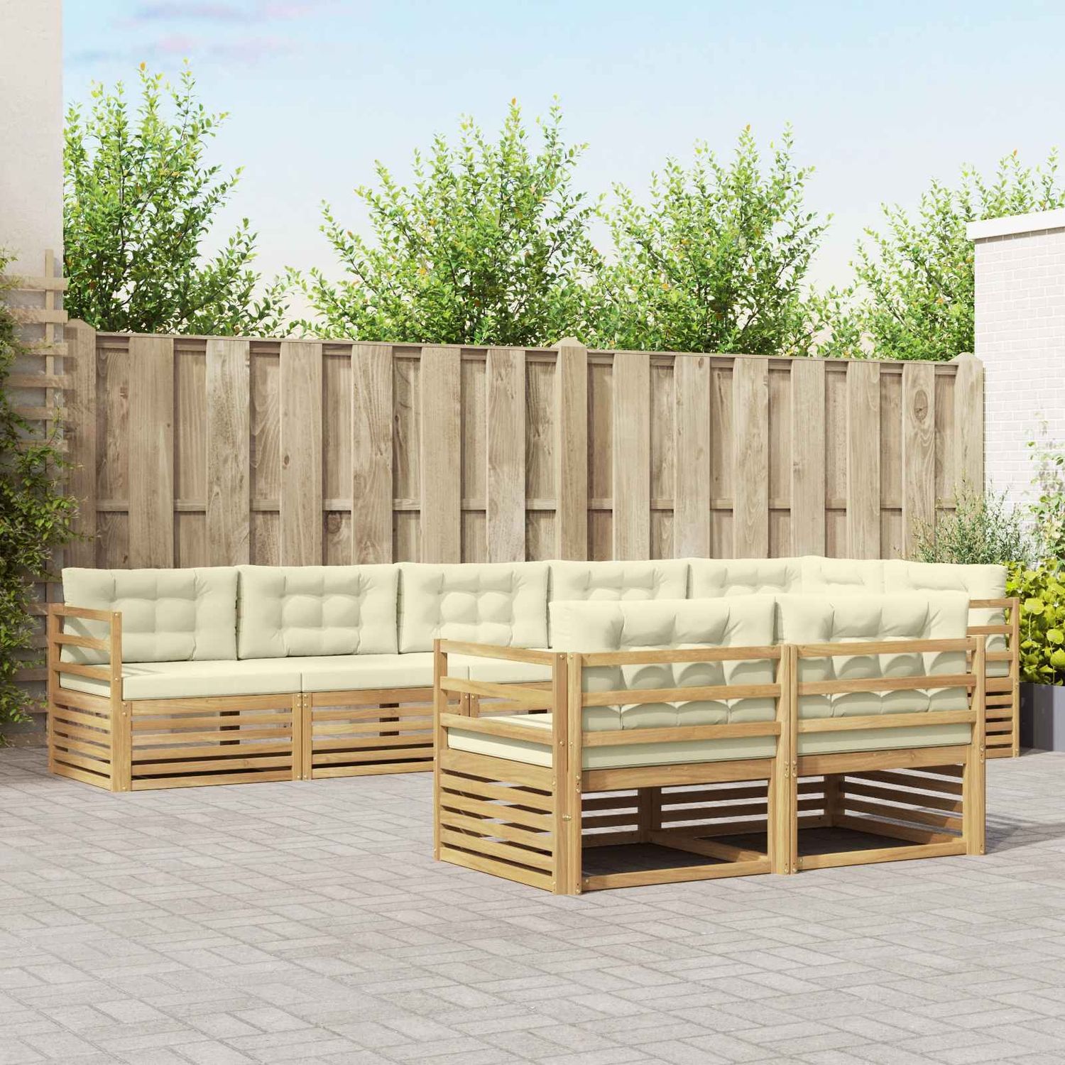 vidaXL Outdoor-Sofagarnitur mit Kissen 8 pcs Weiß und Creme Polyester 3390665 Bild 1