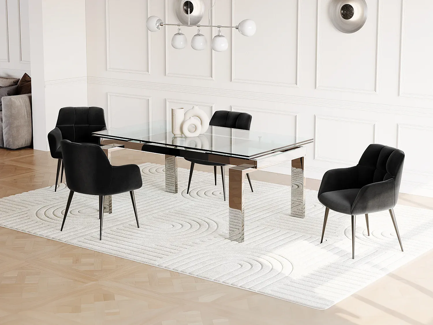 Vente-unique - Esstisch ausziehbar - Glas & Metall - 8-10 Personen - LUBANA Bild 1