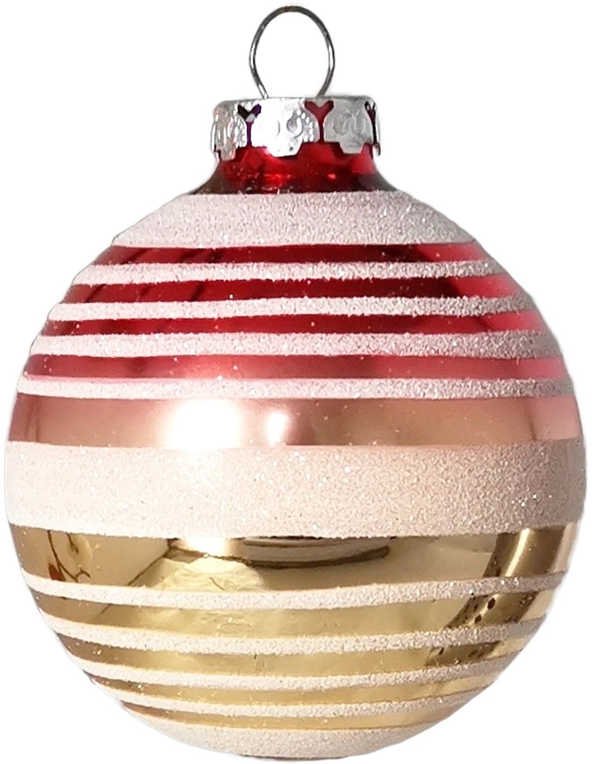 Weihnachtskugel Ø 8cm Ringe rot / gold Schatzhauser Thüringer Glas und Weihnachtsschmuck Bild 1