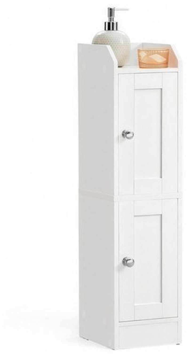 VASAGLE Schmaler Hochschrank, Badschrank, mit verstellbaren Ablagen, Badezimmerschrank für Bad, Landhausstil, weiß Bild 1