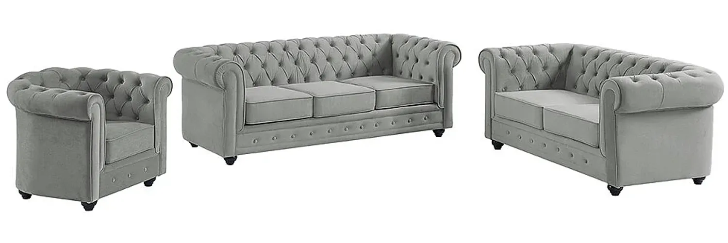 Vente-unique - CHESTERFIELD Sofa and armchair set SamtStoff Grau - B 78 cm88 cm x H 72 cm x L 165 cm82 cm205 cm Bild 1