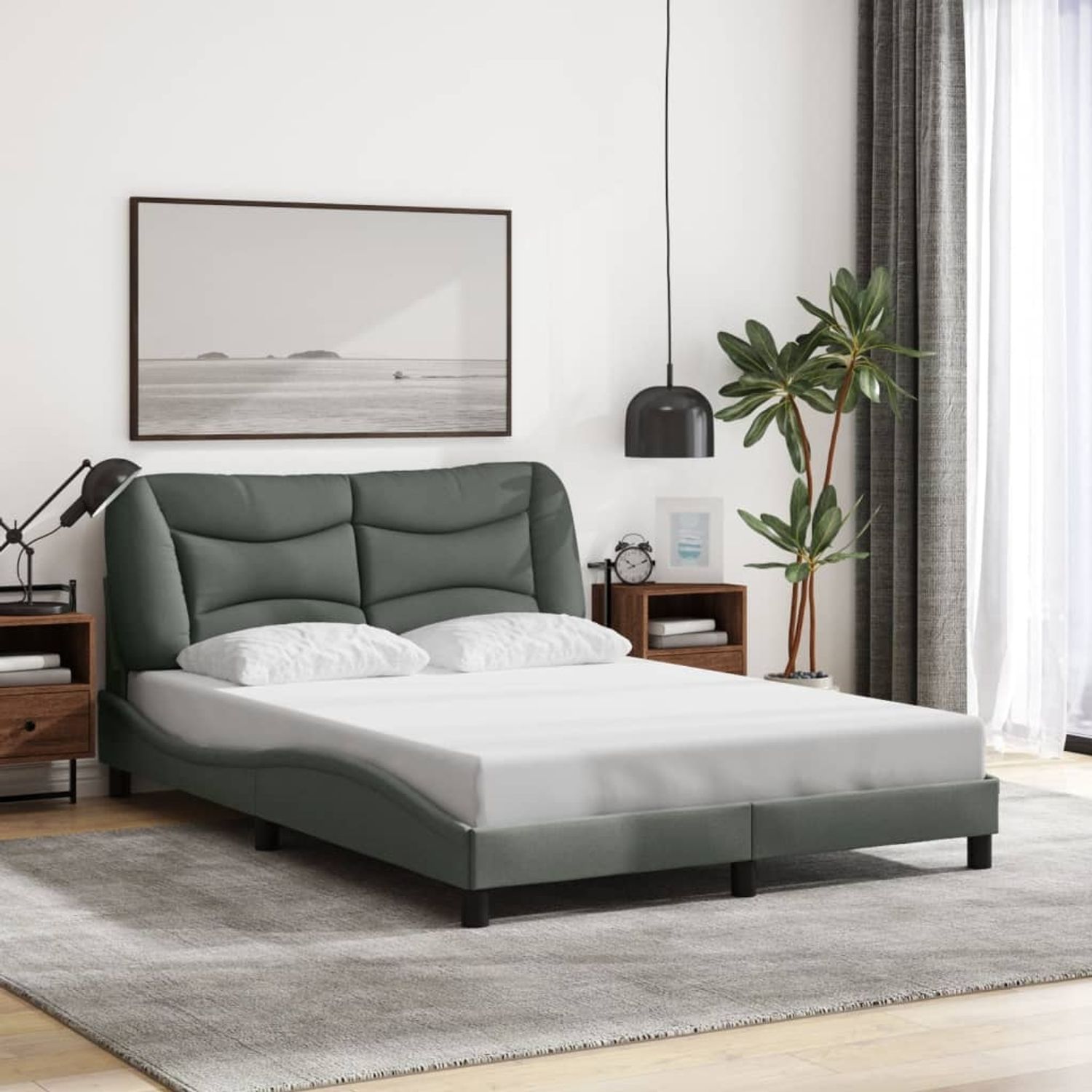 vidaXL Bettgestell ohne Matratze "Hvar" Dunkelgrau 120x200 cm Stoff 3207759 Bild 1