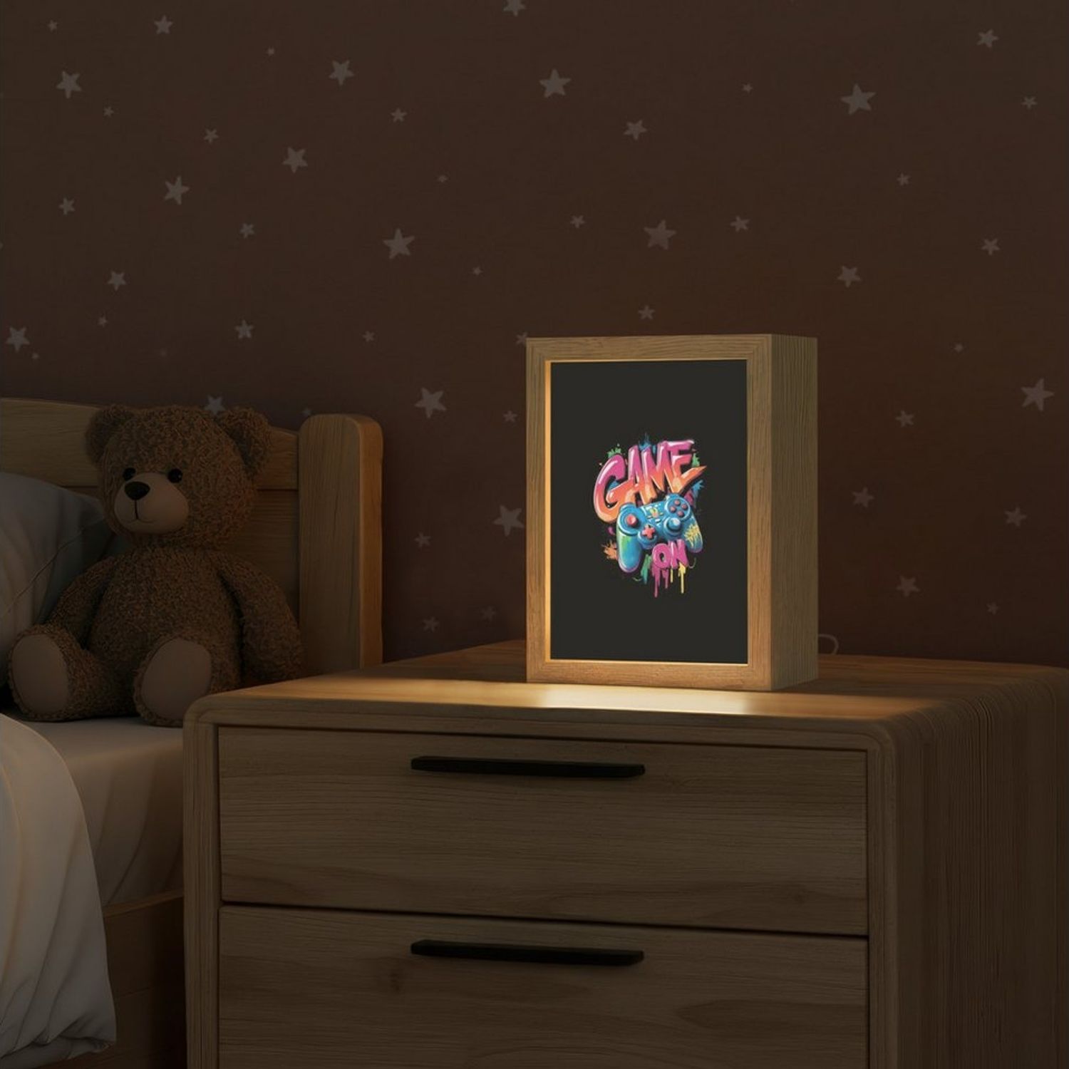 OnlyWow Nachttischlampe Lightbox Illustration - Graffiti - Farbenfroh - Controller - Jungen, Dimmbar, Farbwechsel, LED, Warmweiß, Kaltweiß, Neutralweiß Einstellbar, Nachtlicht, Kinder- und Babyzimmer, Dimmbar, mit Kabel, Tischleuchte Bild 1