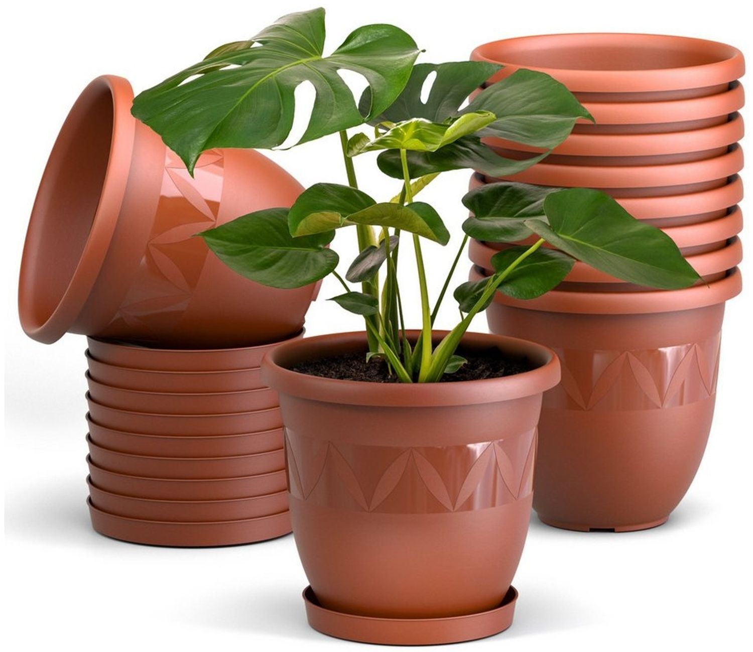 Plastard Pflanzkübel 3er, 5er, 10er Sets, Blumentopf mit passenden Untersetzer 15 - 40 cm (10 St, Blumenkübel ist Witterungs-, frost- und UV-beständig) Bild 1