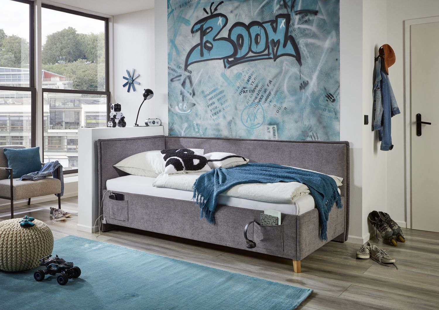 Polsterliege >Fun mit BK< Liegefläche 90x200cm, City Grau, Stellmaß: 103x90x215cm (BxHxT) Bild 1