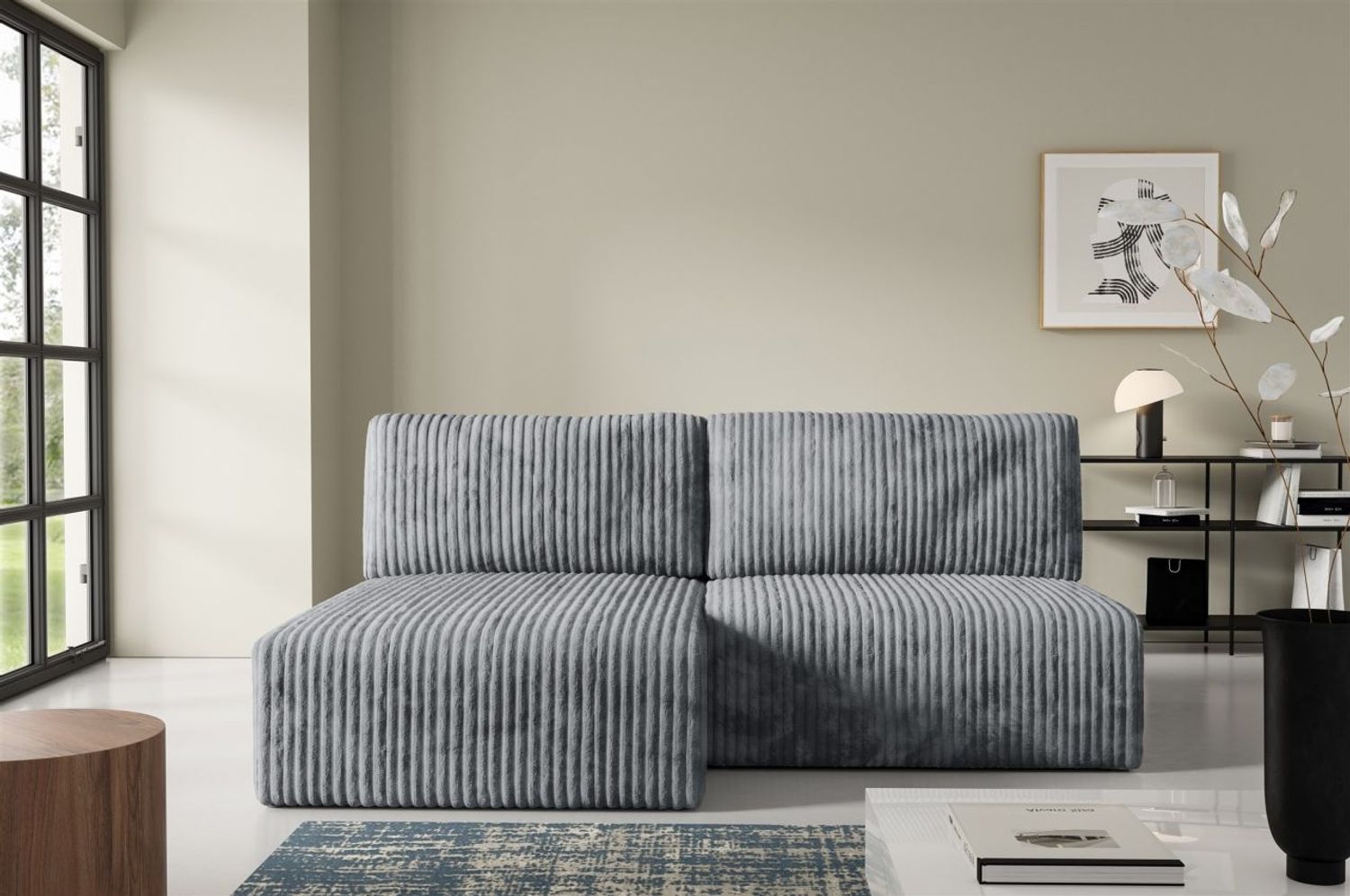 Ecksofa mit Schlaffunktion NATALIA XS in Stoff Tilia Grau Ottomane Links Bild 1