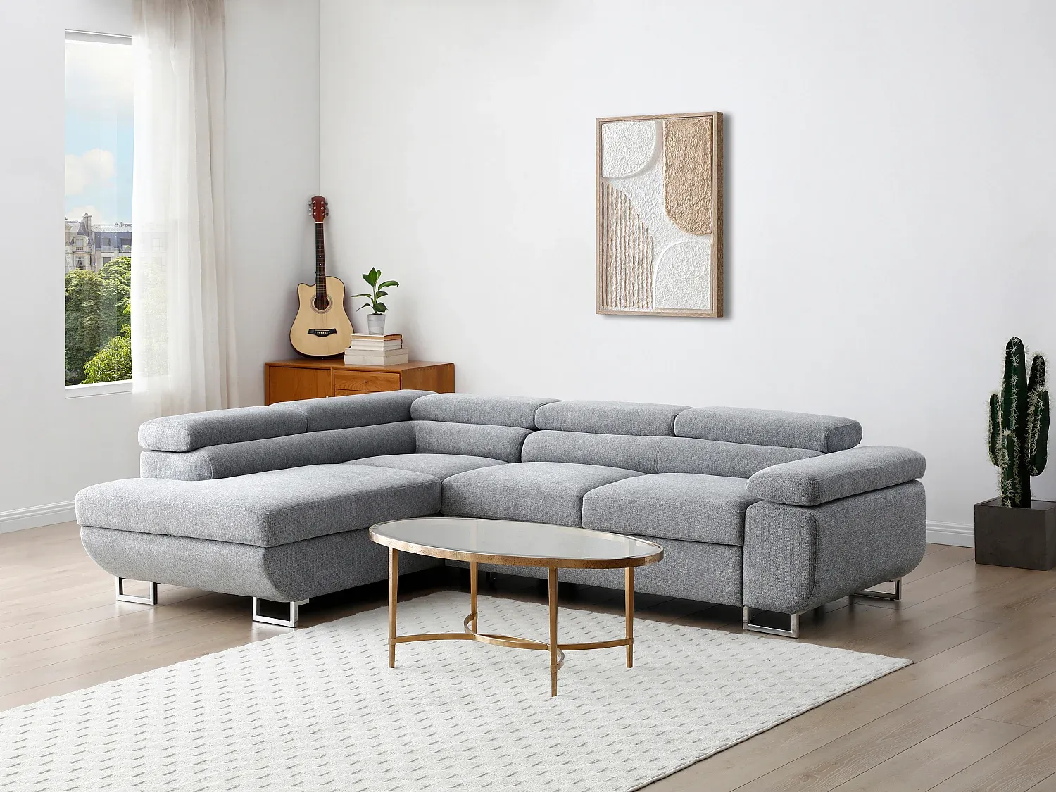Vente-unique - NURAZIO Sofa Stoff Grau - B 202 cm x H 70 cm x L 268 cm Bild 1