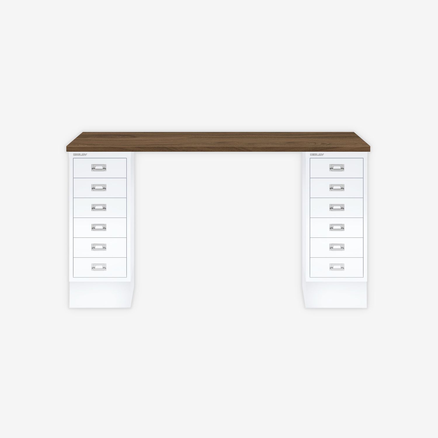 MultiDesk, 2 MultiDrawer mit 6 Schüben, Dekor Nussbaum, Farbe Verkehrsweiß, Maße: H 740 x B 1400 x T 600 mm Bild 1