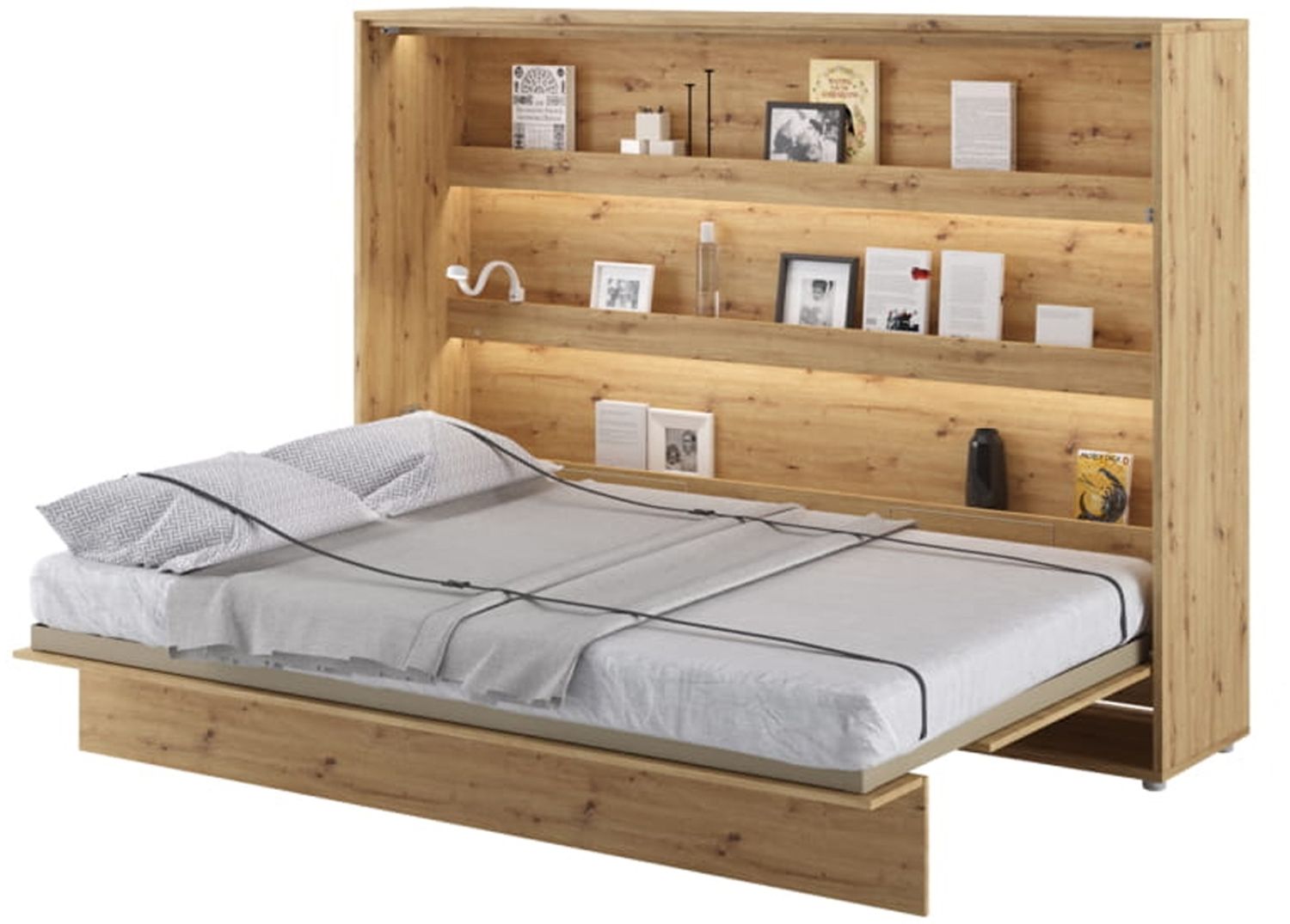 MEBLINI Schrankbett Bed Concept - BC-04 - 140x200cm Horizontal - Artisan Eiche mit Matratze - Wandbett mit Lattenrost - Klappbett mit Schrank - Wandklappbett - Murphy Bed - Bettschrank Bild 1