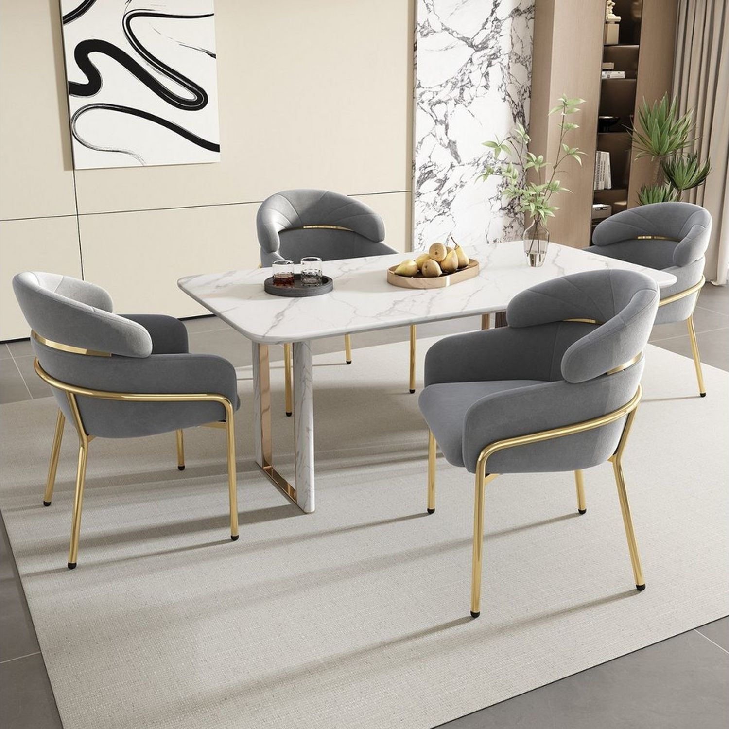 Flieks Polsterstuhl (Set, 4 St), 4er Set Esszimmerstühle Armlehnstühle Schminkstuhl Wohnzimmer Samt Bild 1