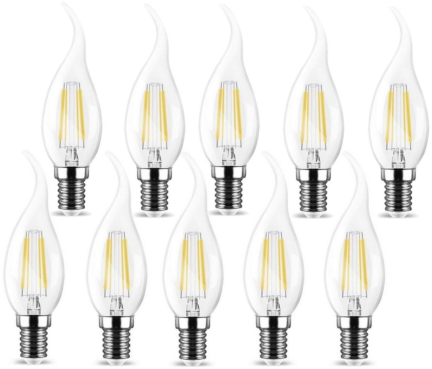10x LED Leuchtmittel E14 Filament Flamme Kerzenform C35T 4W 400 Lumen Kaltweiß (6500 K) Bild 1