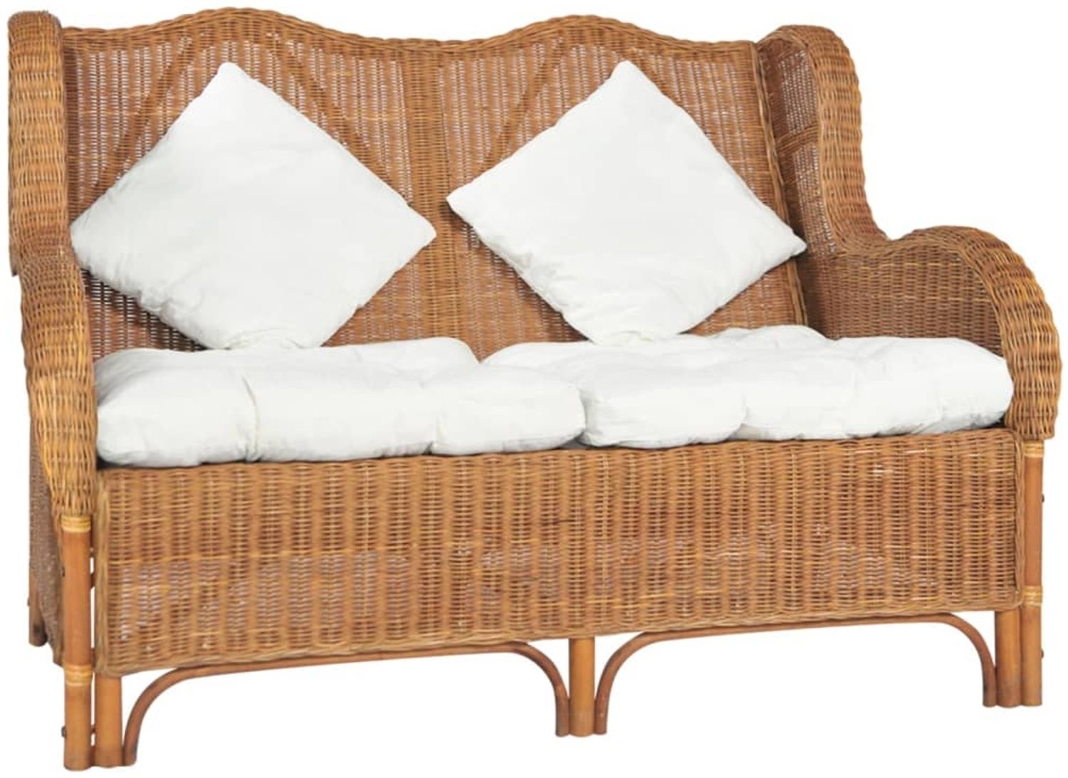 vidaXL 2-Sitzer-Sofa Hellbraun Natürliches Rattan und Leinen 325468 Bild 1