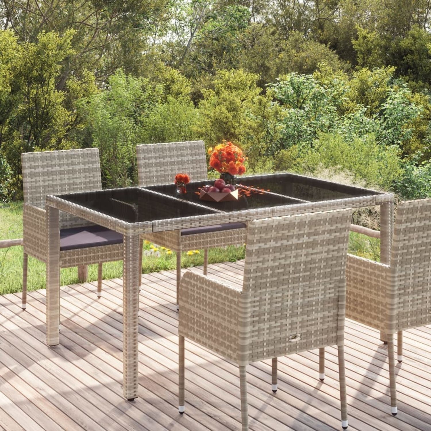 vidaXL Gartentisch mit Glasplatte Grau 150x90x75 cm Poly Rattan 319900 Bild 1