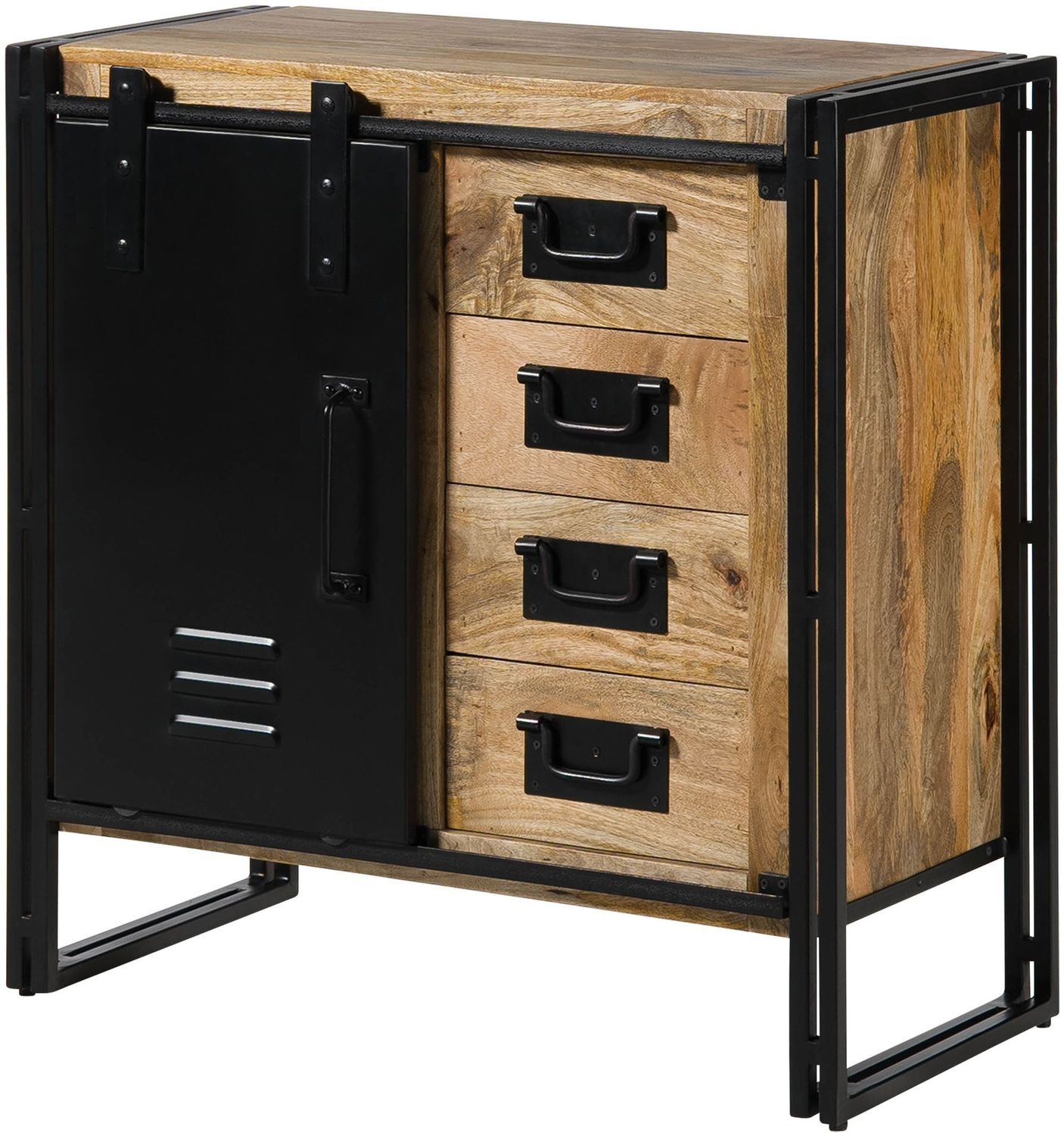 Kommode Mango 90x45x90 natur klar lackiert / Metall schwarz BLACKBURN #108 Bild 1