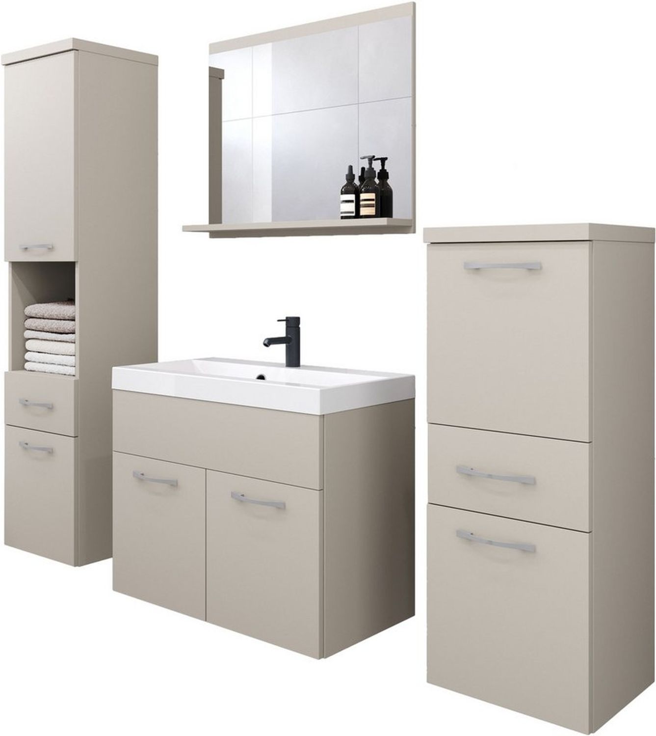 welltime Badmöbel-Set ELDA, (Komplett-Set, 5-St), Waschtisch inkl. Waschbecken, Hochschrank, Badschrank und Spiegel Bild 1