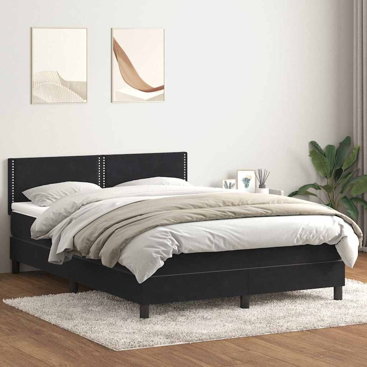 vidaXL Boxspringbett mit Matratze Schwarz 160x210 cm Samt 3316121 Bild 1