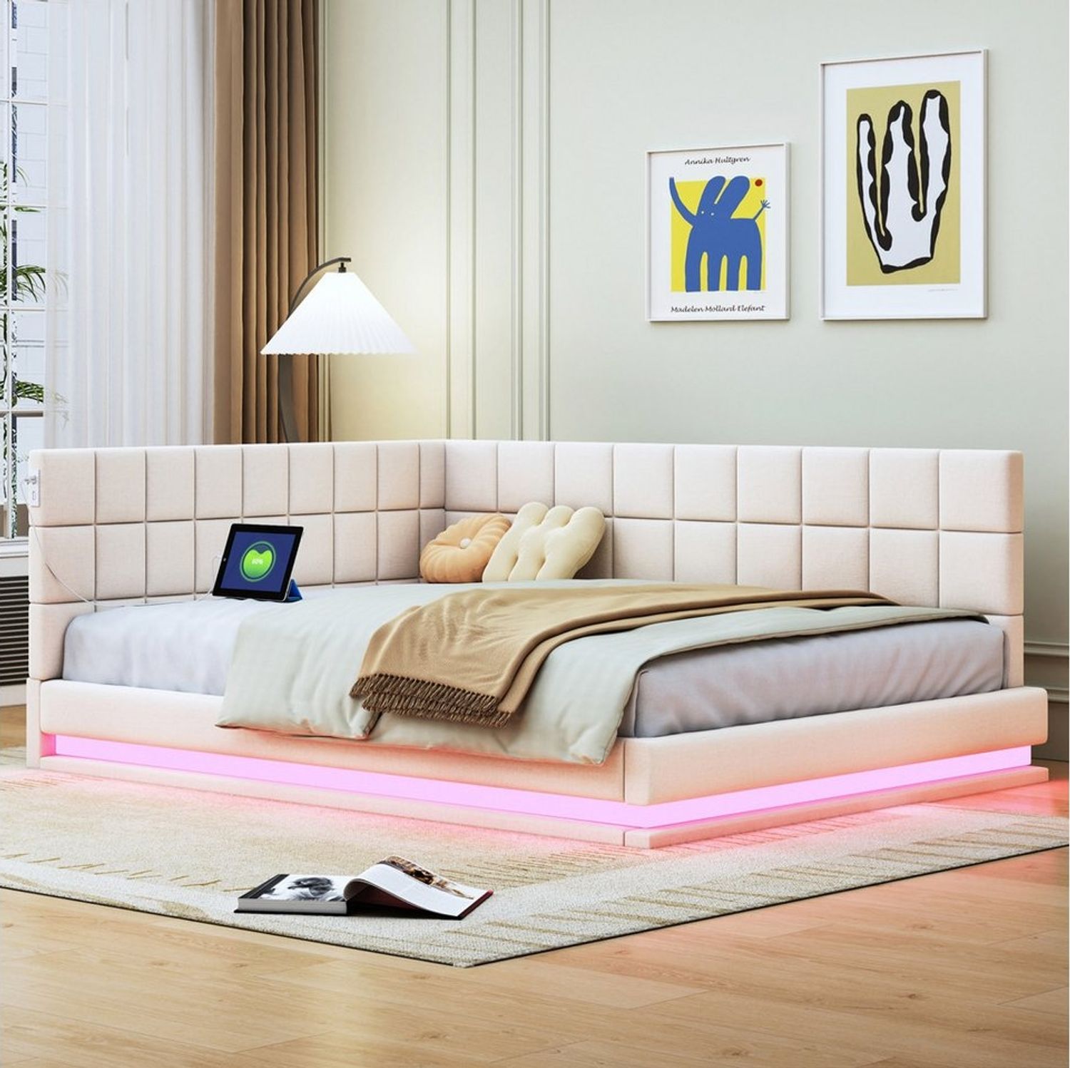 Flieks Polsterbett, Samt Daybett Tagesbett Schlafsofa 140x200cm mit LED und USB Aufladen Bild 1