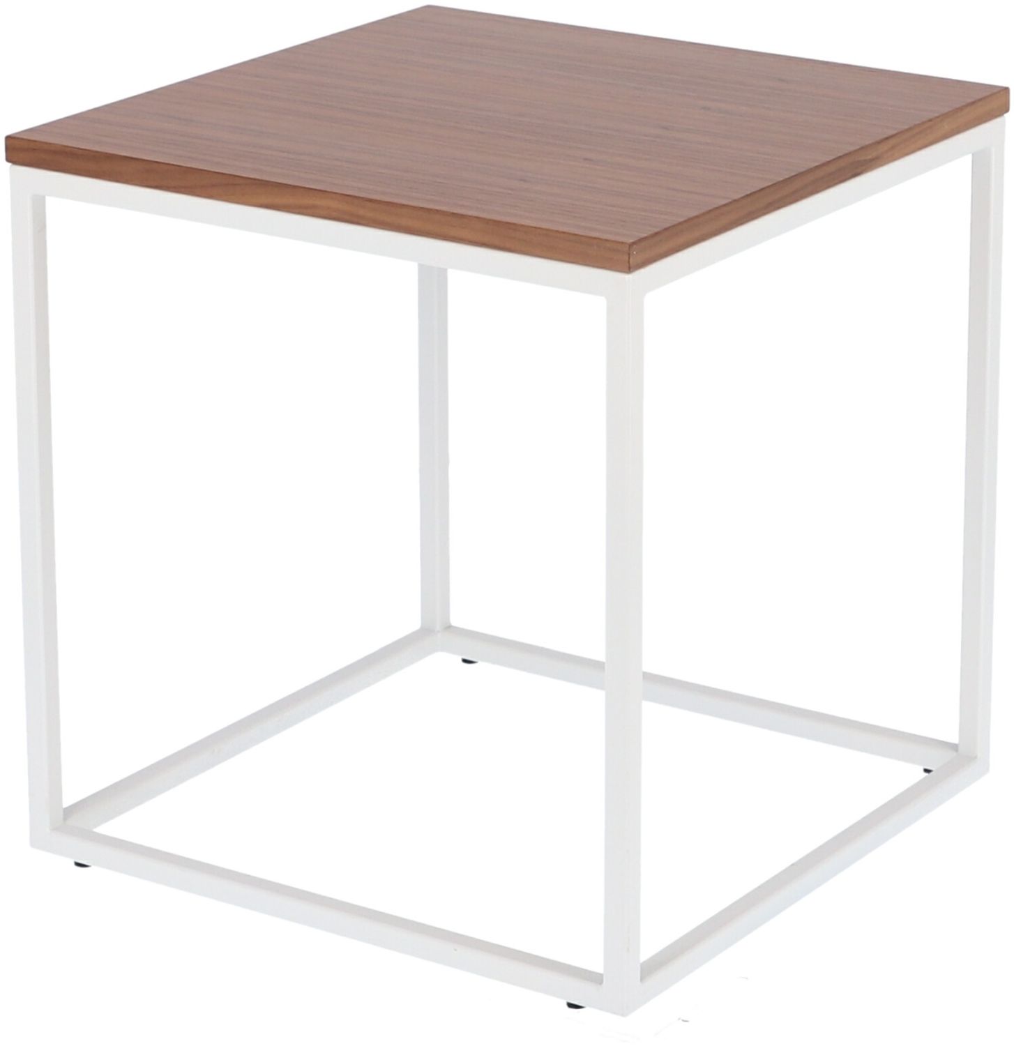Beistelltisch Flat Quadratisch Stahlrohr pulverbeschichtet weiß nussbaum Bild 1