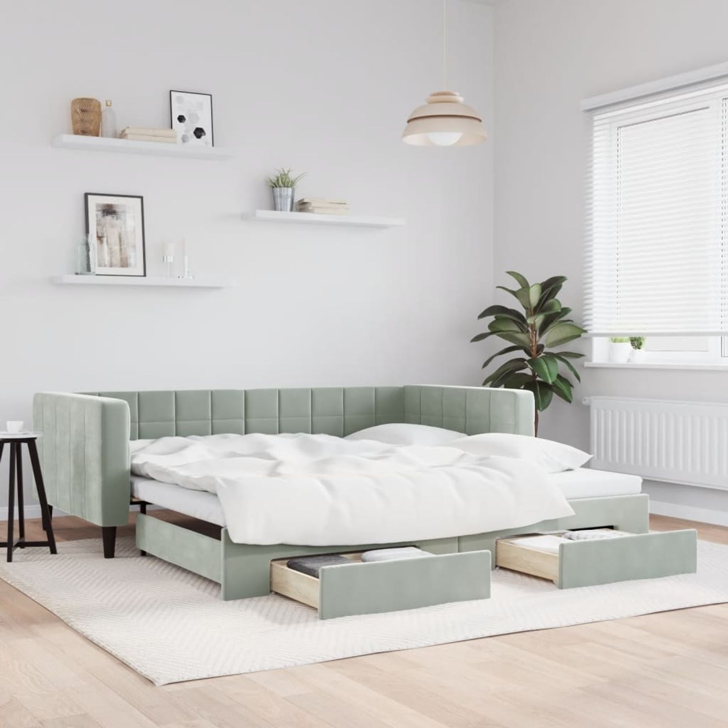 vidaXL Tagesbett Ausziehbar mit Schubladen Hellgrau 100x200 cm Samt 3196746 Bild 1