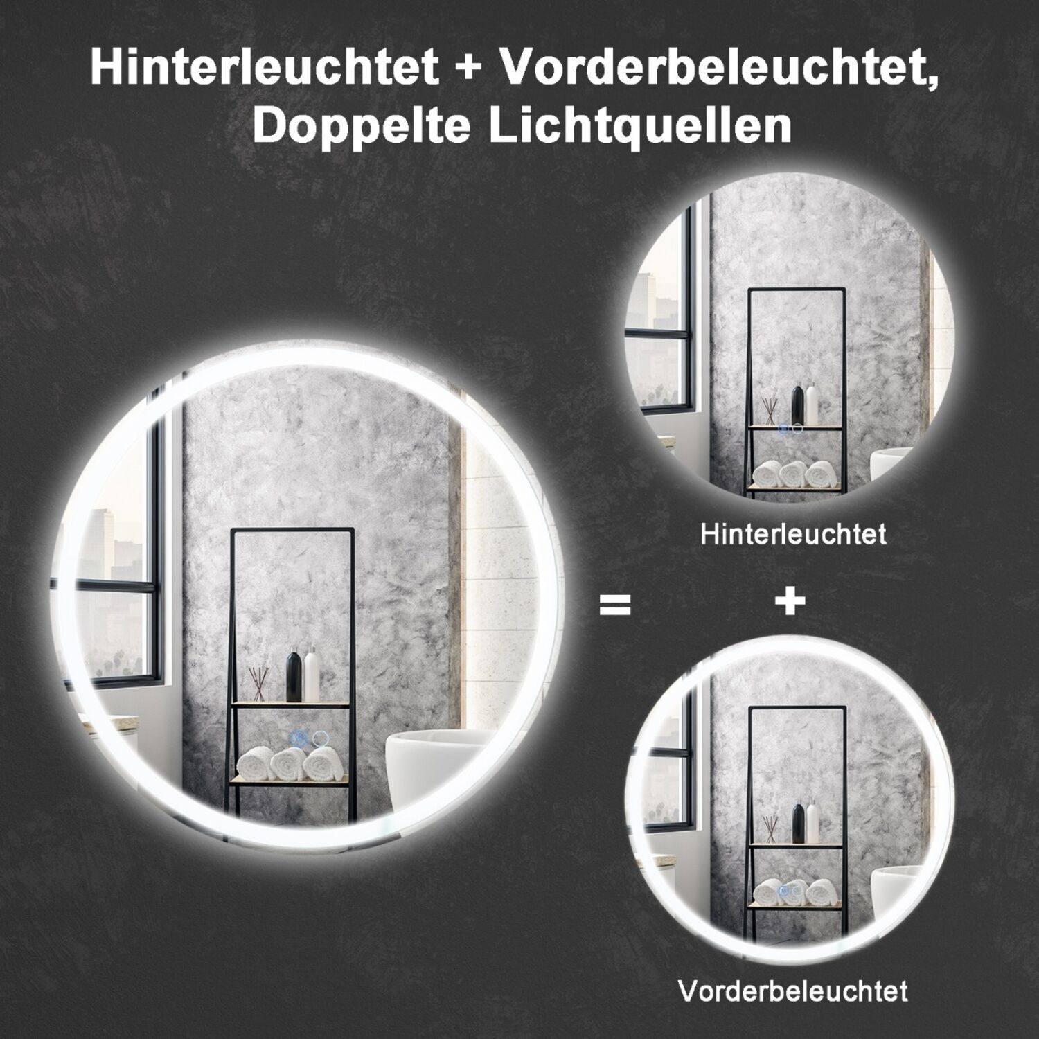 LED Badspiegel mit Beleuchtung 60cm runder Anti-Beschlag Badezimmerspiegel Silber Bild 1