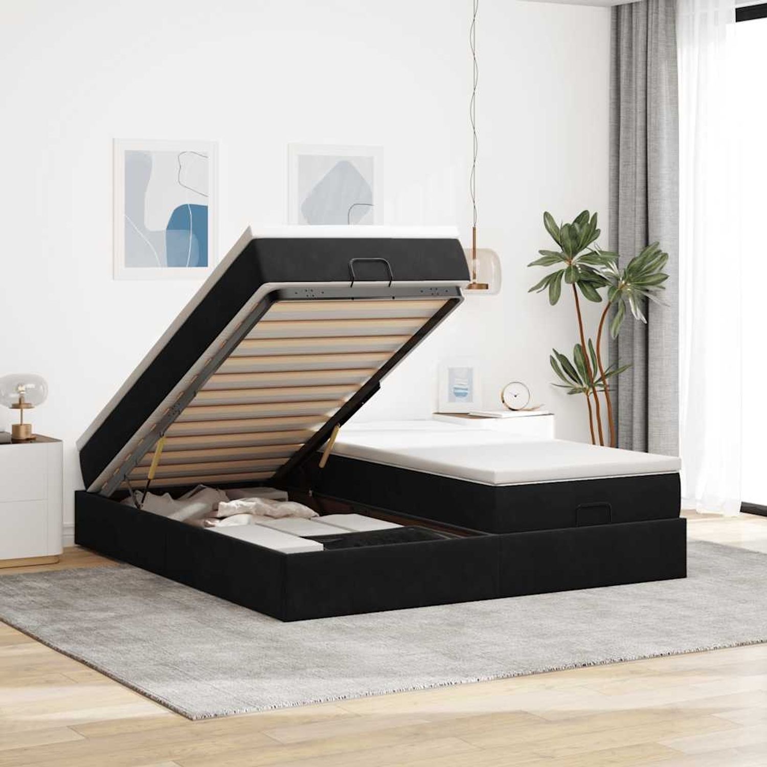 vidaXL Ottoman-Bett mit Matratzen Schwarz 200x200 cm Samt 3311269 Bild 1