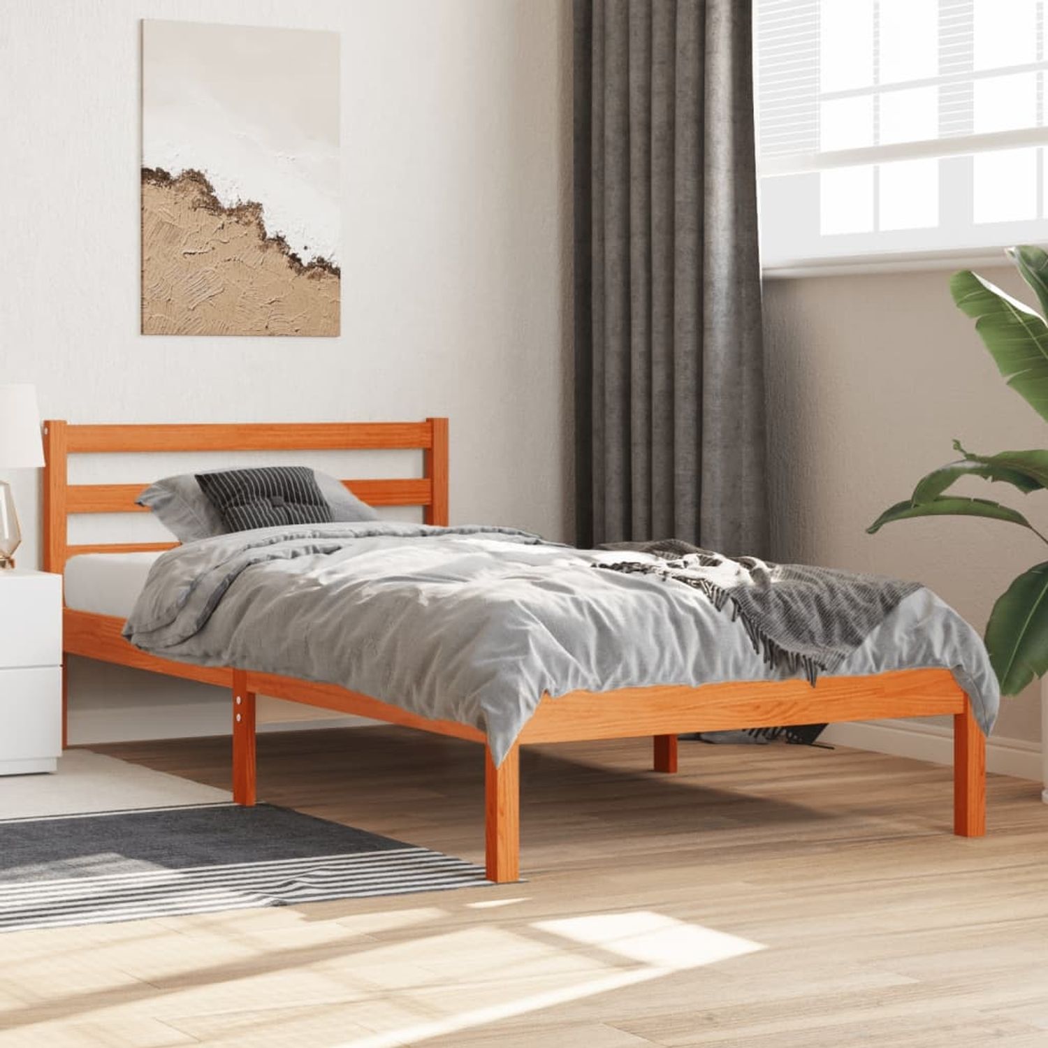 vidaXL Massivholzbett ohne Matratze Wachsbraun 90x190 cm Kiefernholz 844138 Bild 1