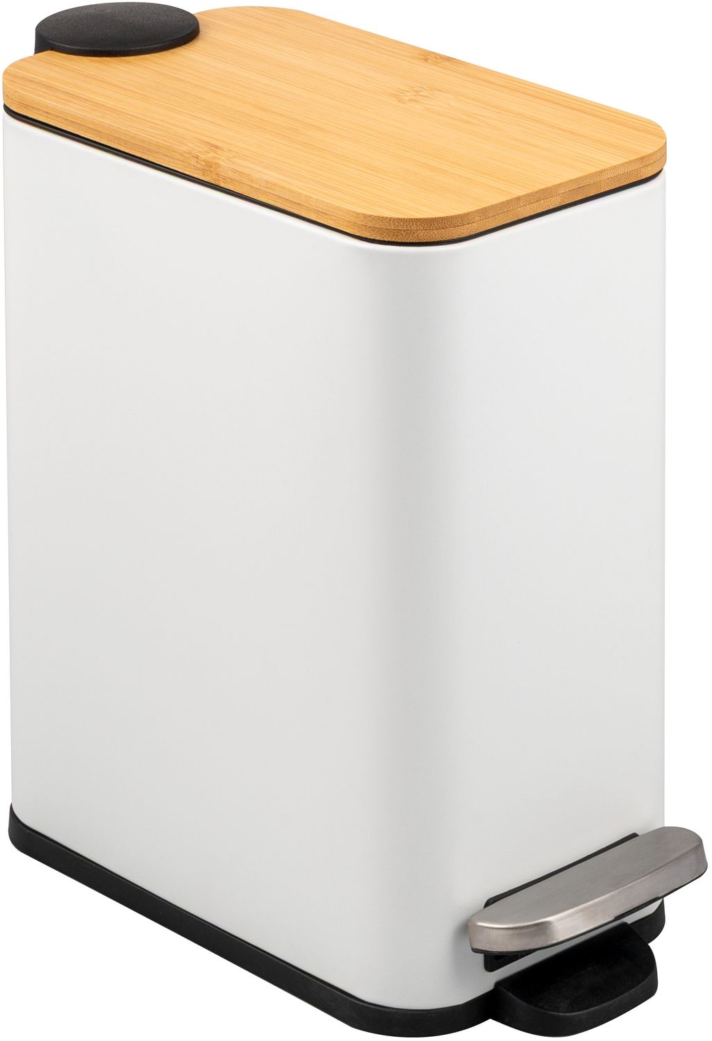 Abfalleimer mit Bambus-Deckel, Bad-Mülleimer mit Soft-Close, 5 l, weiß Bild 1