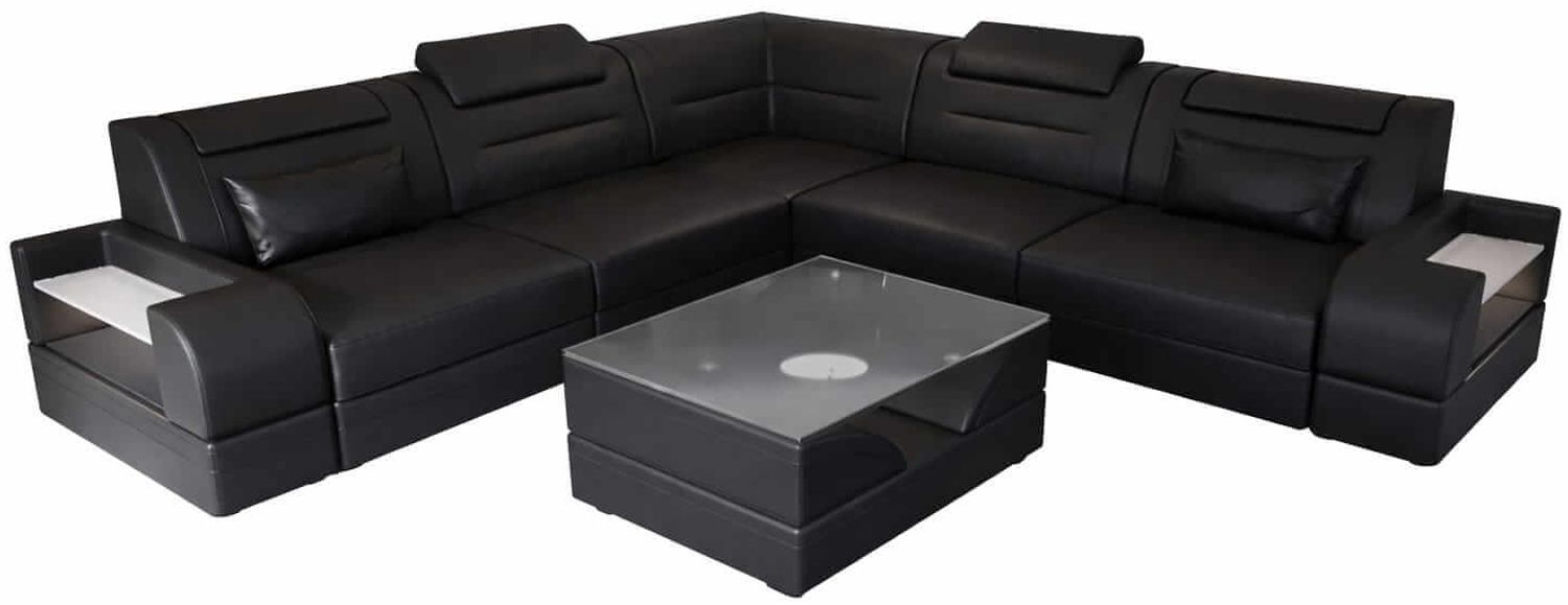 Mini Ecksofa Trivento L Form - Echtleder - schwarz Bild 1