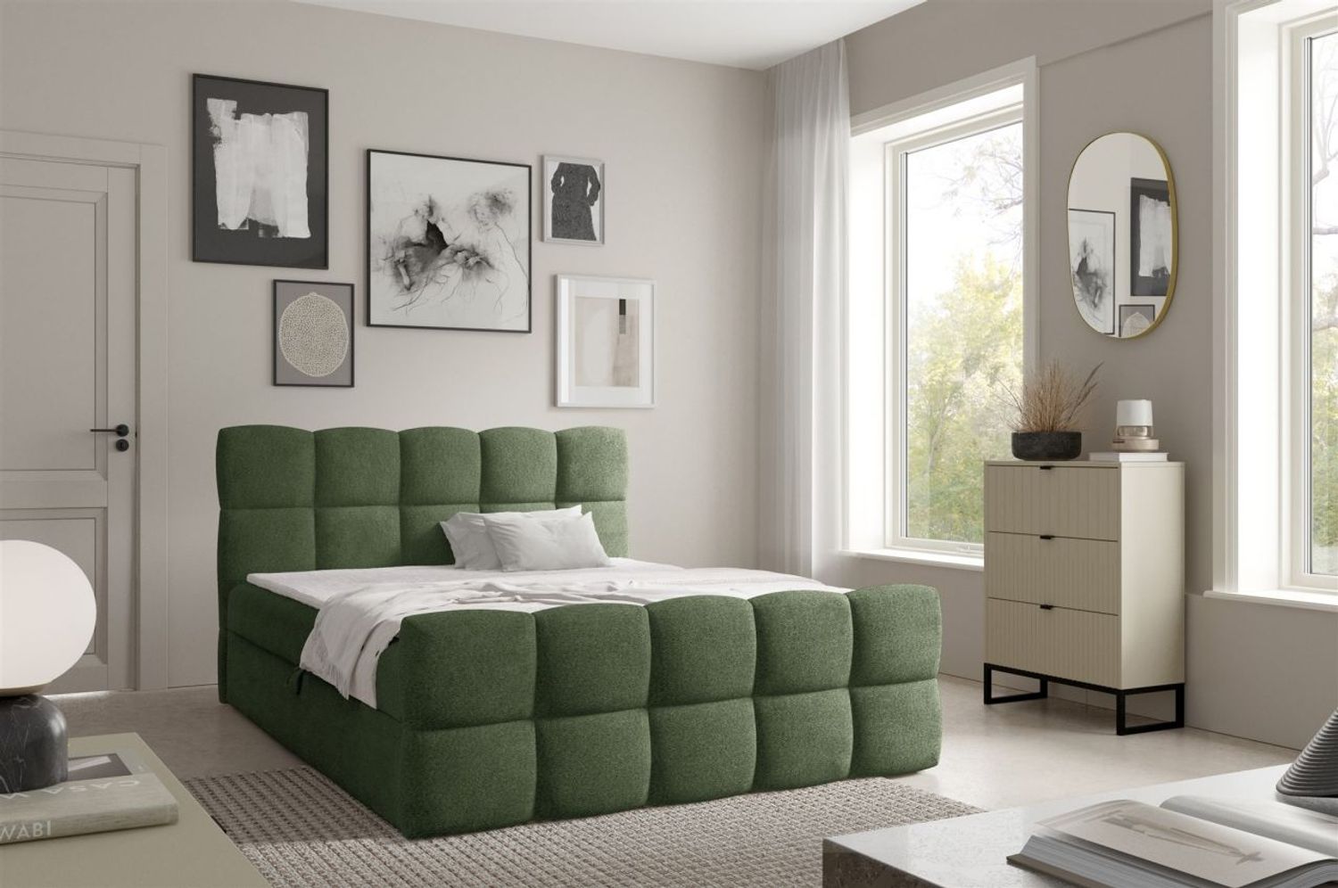 Boxspringbett Schlafzimmerbett SATINE 160x220cm Stoff Coral Meeresgrün Bild 1