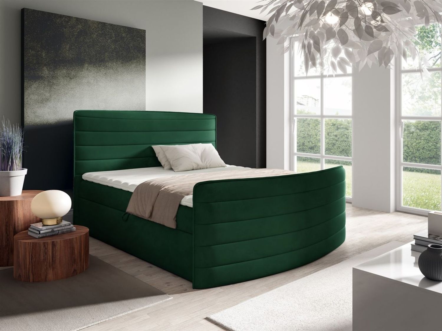 Boxspringbett Schlafzimmerbett AMBRA 120x200cm Stoff Elisa Velvet Grün Bild 1