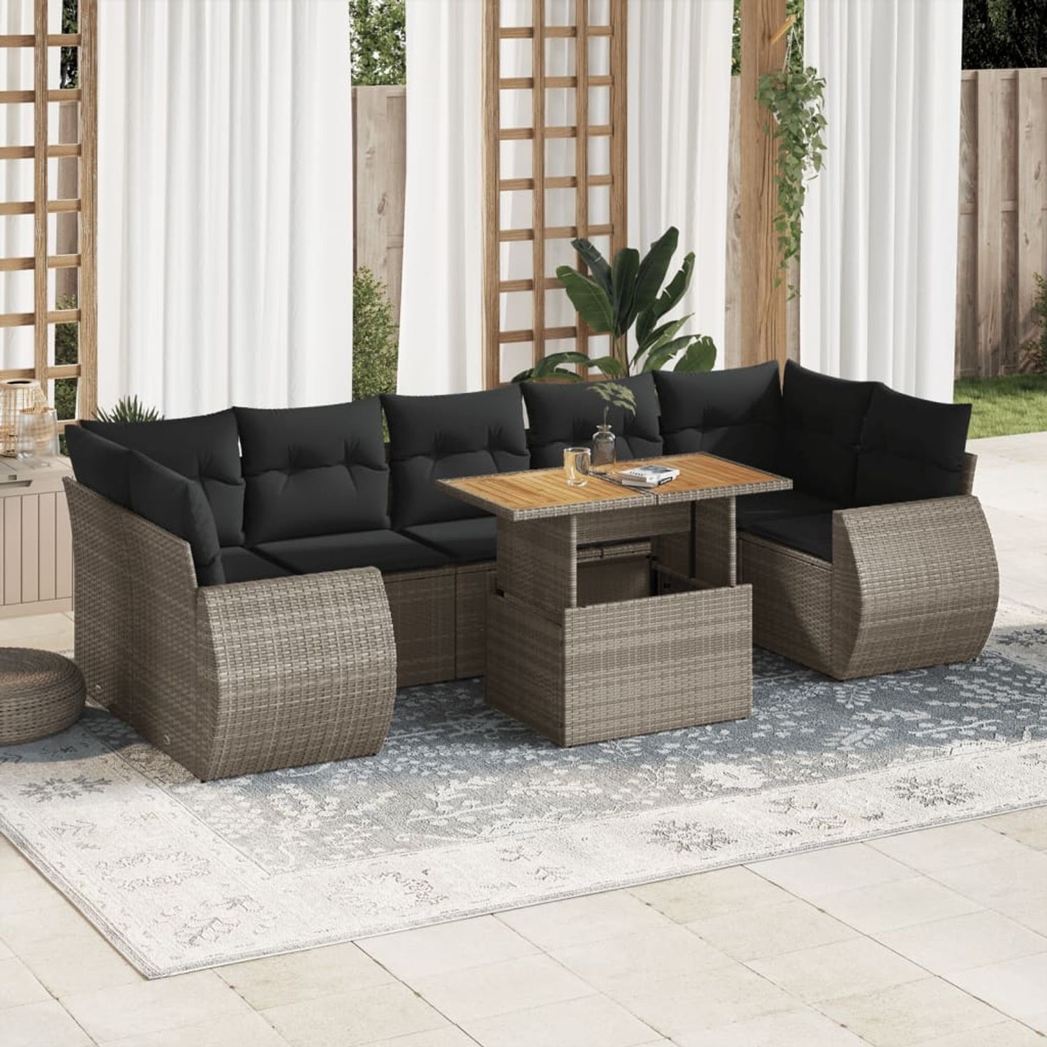 vidaXL 8-tlg. Garten-Sofagarnitur mit Kissen Grau Poly Rattan 3327238 Bild 1