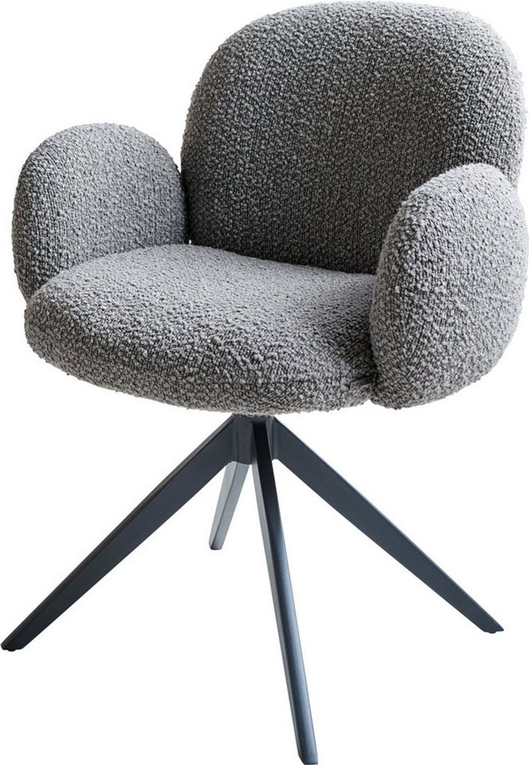 Drehstuhl Nube-Flex mit Armlehnen Bouclé Silbergrau Kreuzgestell breit Schwarz 360° drehbar Taschenfederkern Bild 1