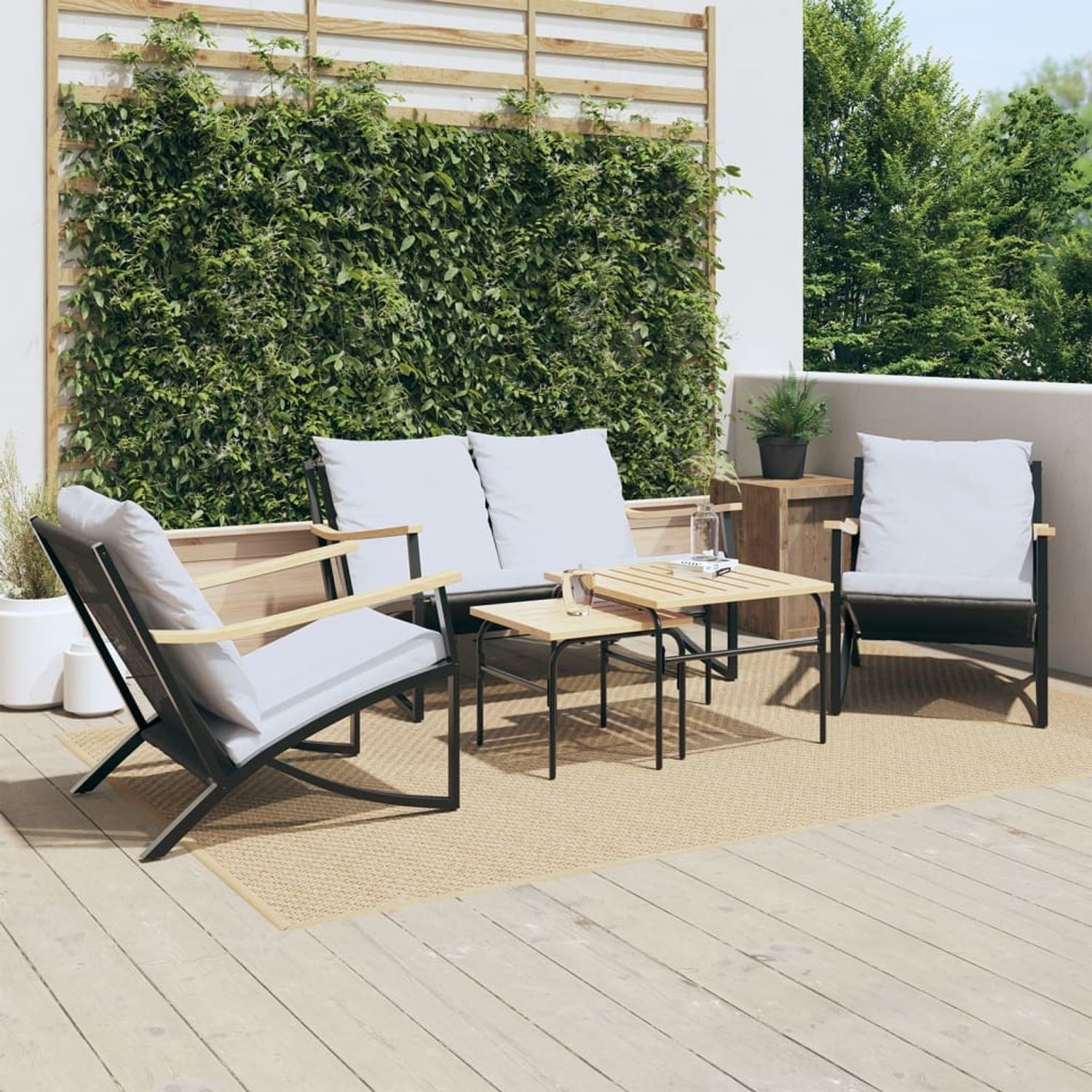 vidaXL 5-tlg. Balkonmöbel-Set mit Kissen Schwarz Stahl 3283638 Bild 1