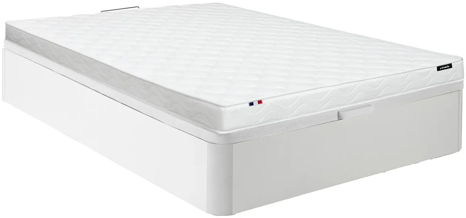 Vente-unique - ZEUS Mattress and bed base set Holz, PlatteStoffStoff Weiß - B 140 cm x H 30 cm15 cm x L 190 cm Bild 1