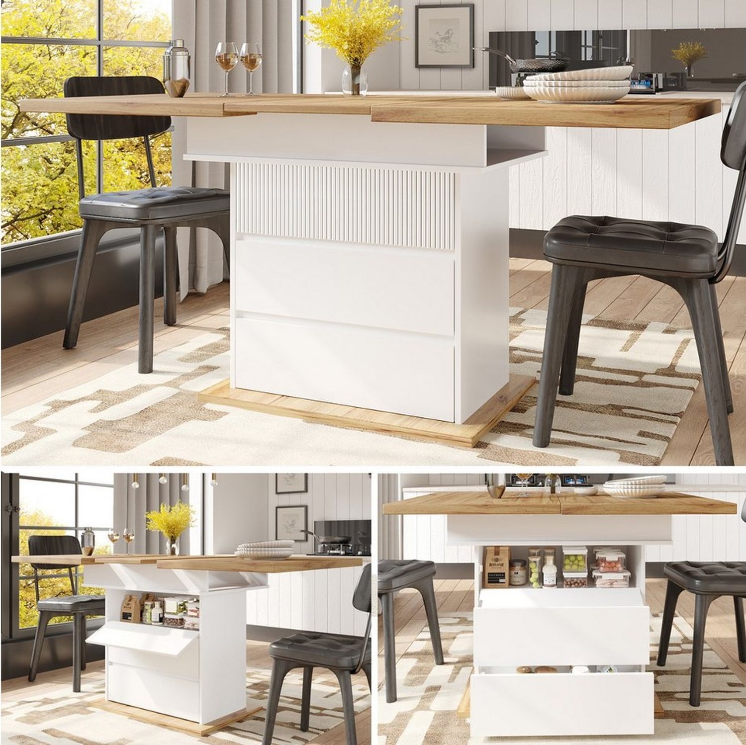 Celya Esstisch Multifunktionaler Ausziehtisch 110-140×80cm,klappbarer Küchentisch (für 4-6 Personen), Ausziehbarer Esstisch,platzsparender Küchentisch, weiß Bild 1