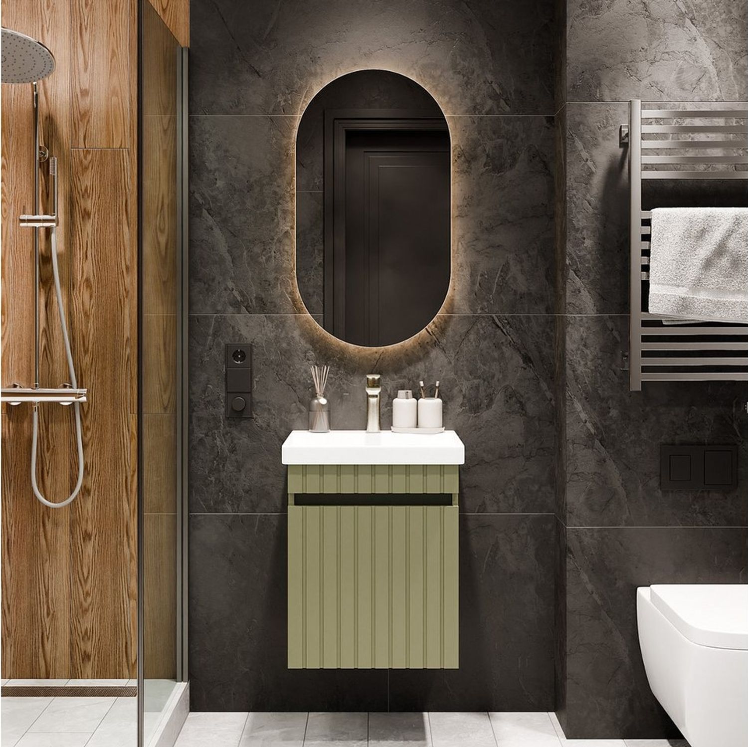 Planetmöbel Badmöbel-Set Cosmia, (Waschbecken mit Unterschrank, 1-St, Waschtisch inkl. Bad Spiegel mit LED & Armatur), Bad Möbel für Gäste WC & Bad Bild 1