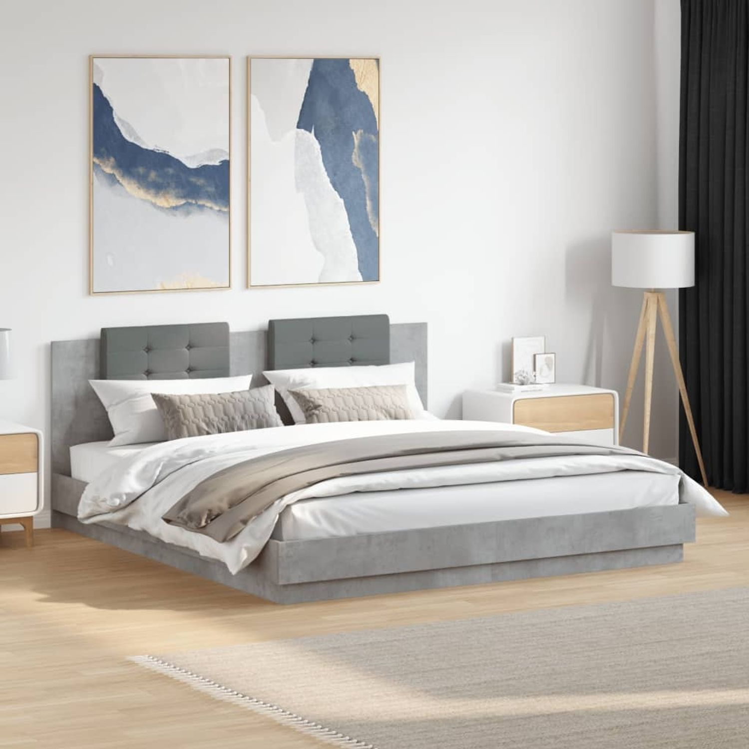 vidaXL Bettgestell mit Kopfteil und LED-Leuchten Betongrau 160x200 cm 3209999 Bild 1