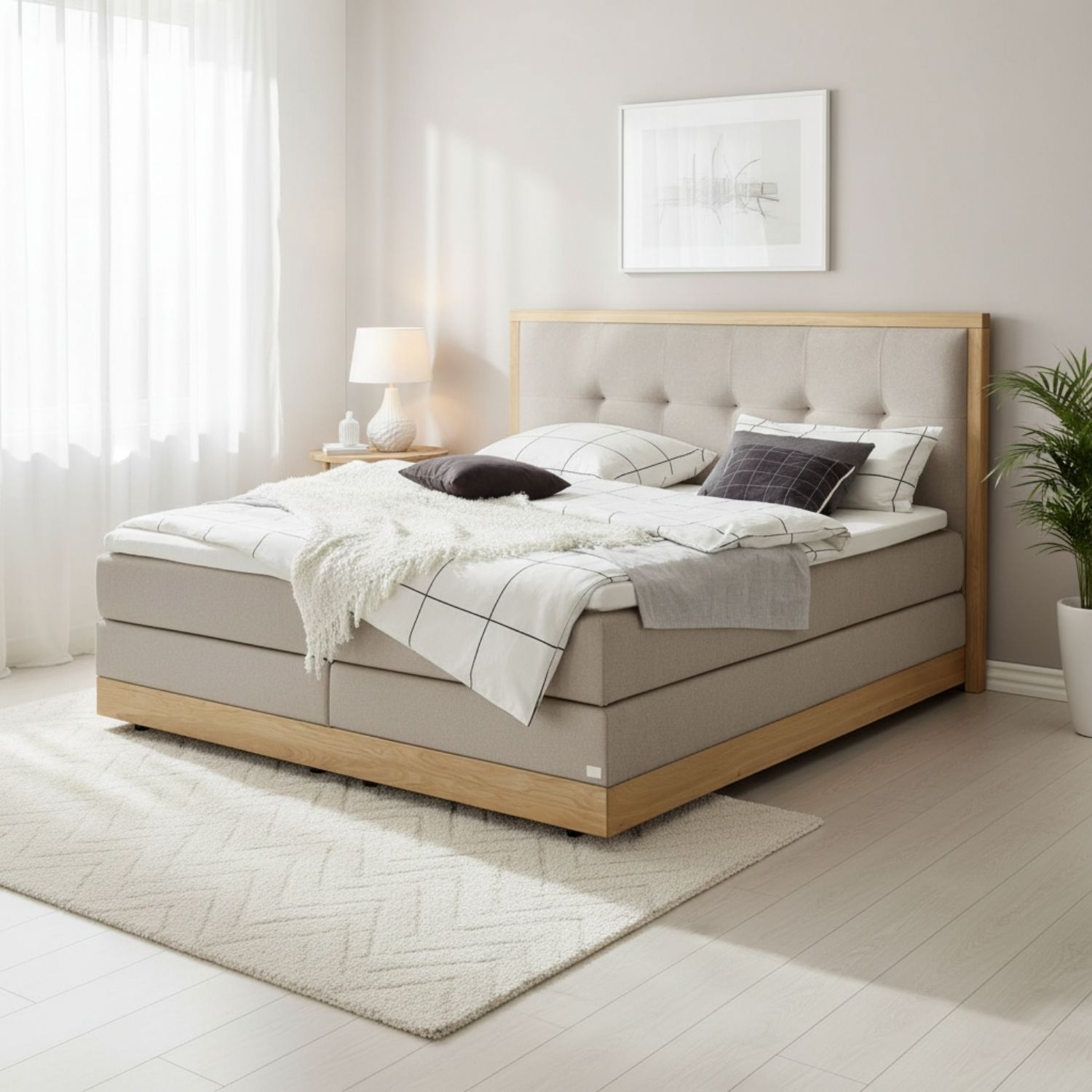 Alba Boxspringbett braun Eiche Massivholz 206cm x 208cm x 125cm Bild 1