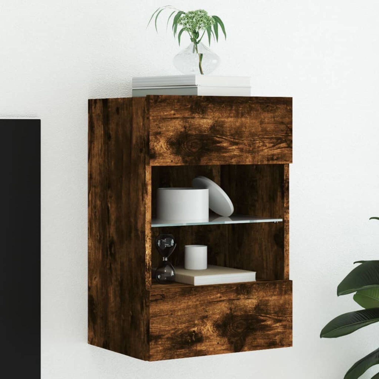 vidaXL TV-Wandschrank mit LED-Leuchten Räuchereiche 40x30x60,5 cm 837086 Bild 1