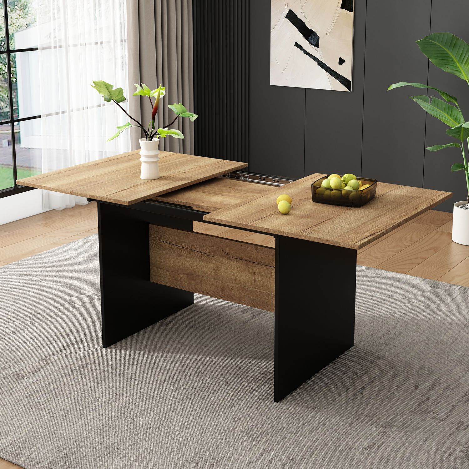 Erweiterbarer Esstisch 140/180*80cm, geeignet für 4-6 Personen, Holzmaserung Rechteckiger Esstisch, Natürlicher, erweiterbarer Esstisch im minimalistischen Stil Bild 1