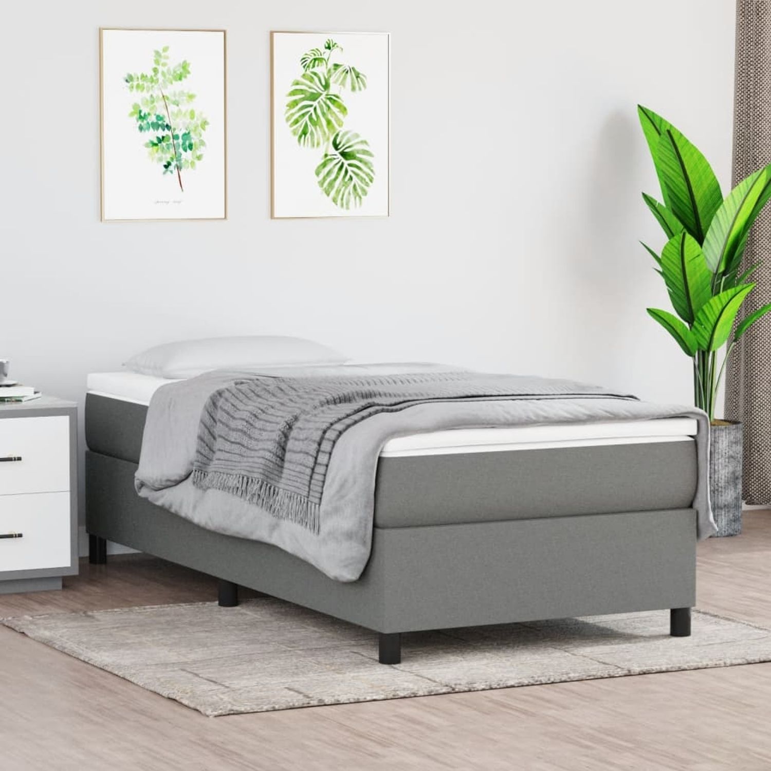 vidaXL Polsterbett, Stoff, Dunkelgrau, 100x200 cm, Schwarz Bild 1