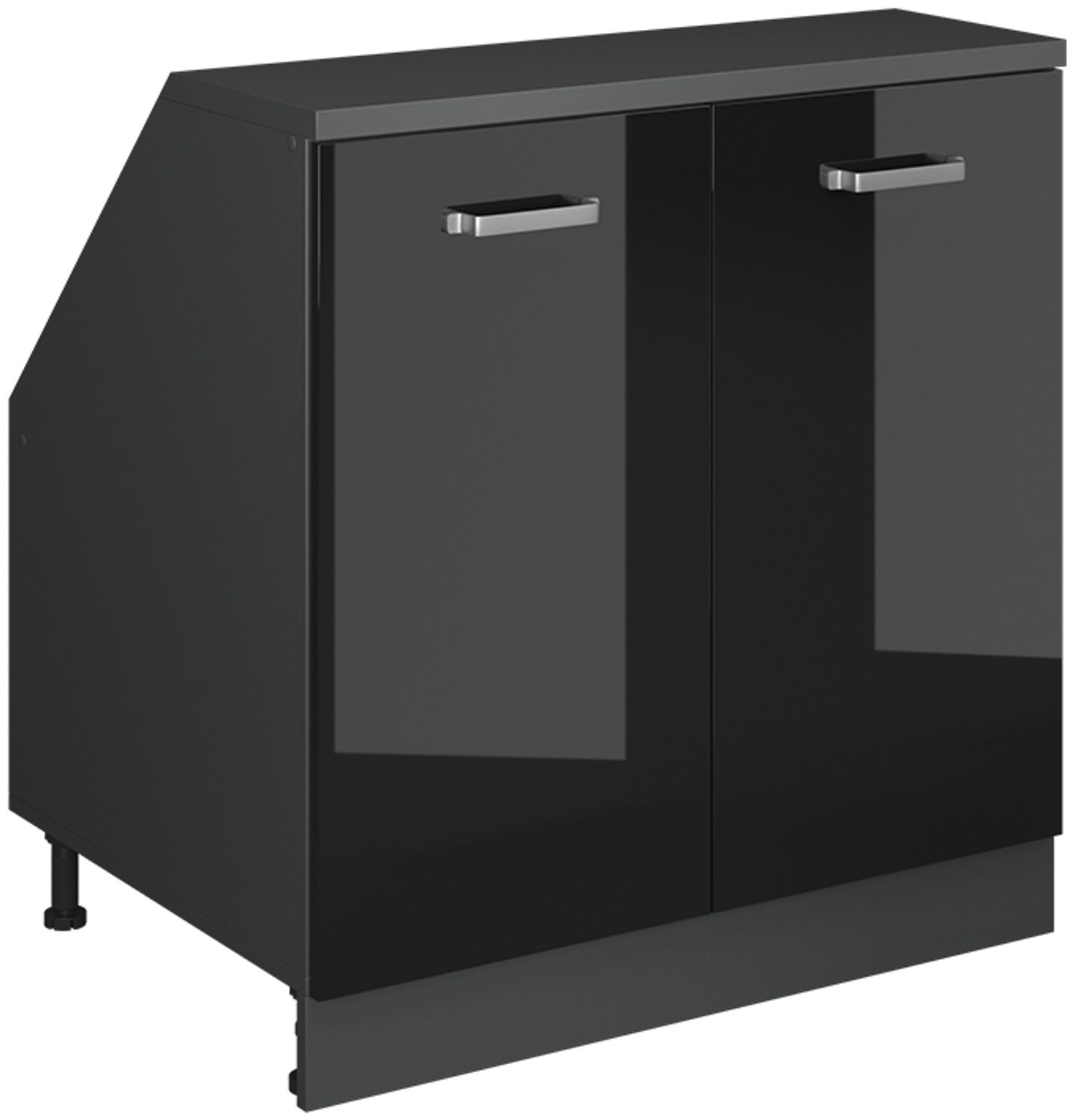 Küchenschrank für Dachschrägen R-Line Schwarz Hochglanz 80 cm mit 2 Türen, Schrankkorpus 60 cm Tiefe Vicco Bild 1