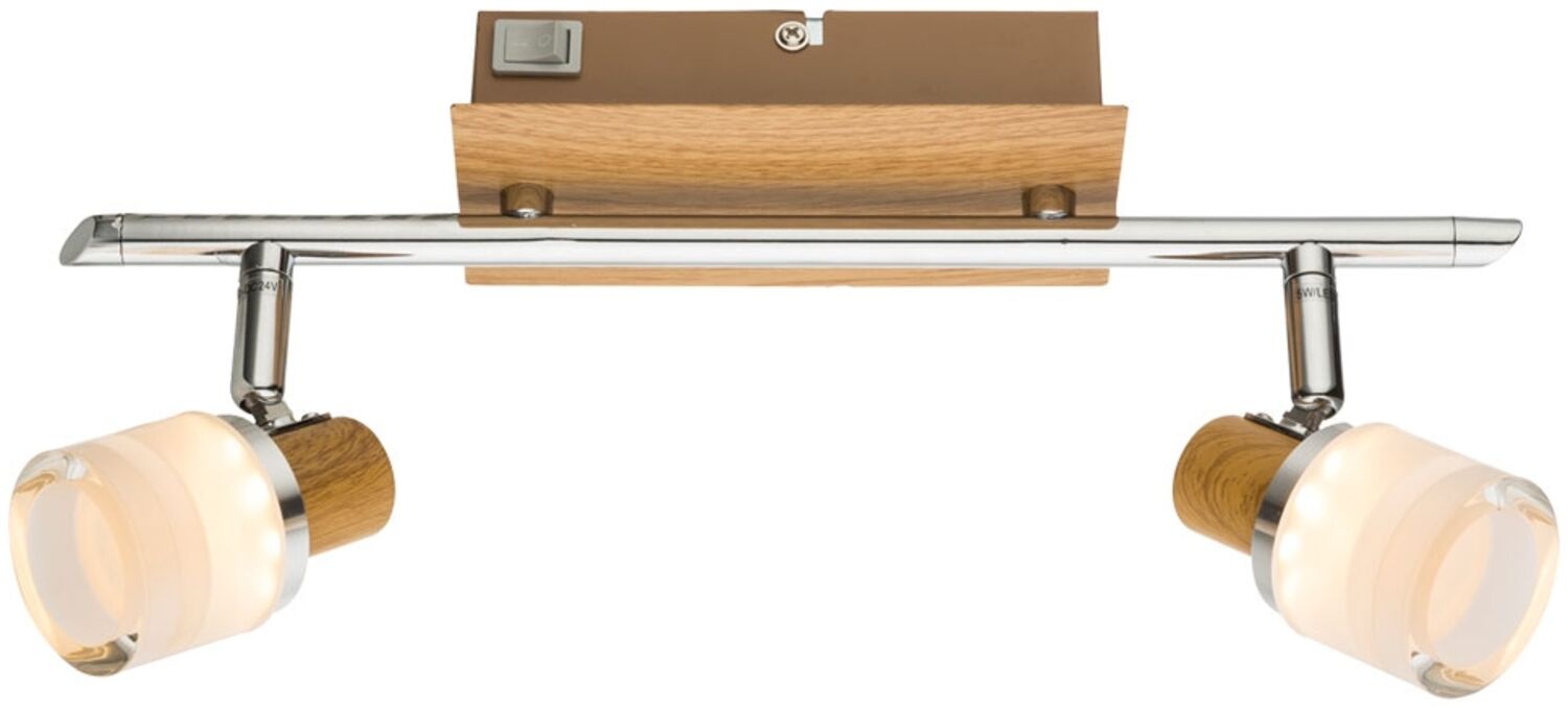 LED Deckenlampe, Chrom, Holz, Spots verstellbar, L 35 cm Bild 1